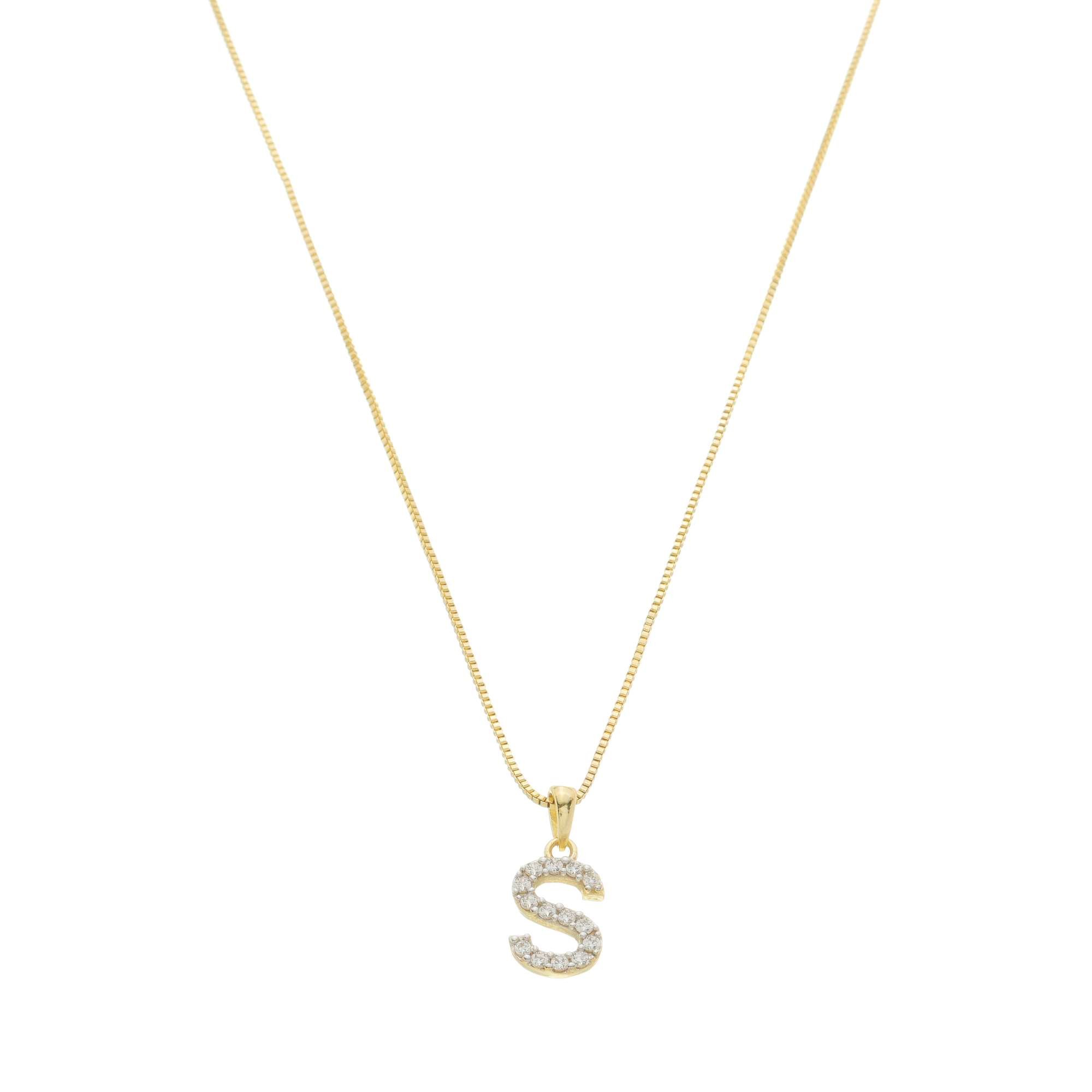 Colar Folheado a Ouro 18k Pingente Letra S Cravejado Ouro 18k 1
