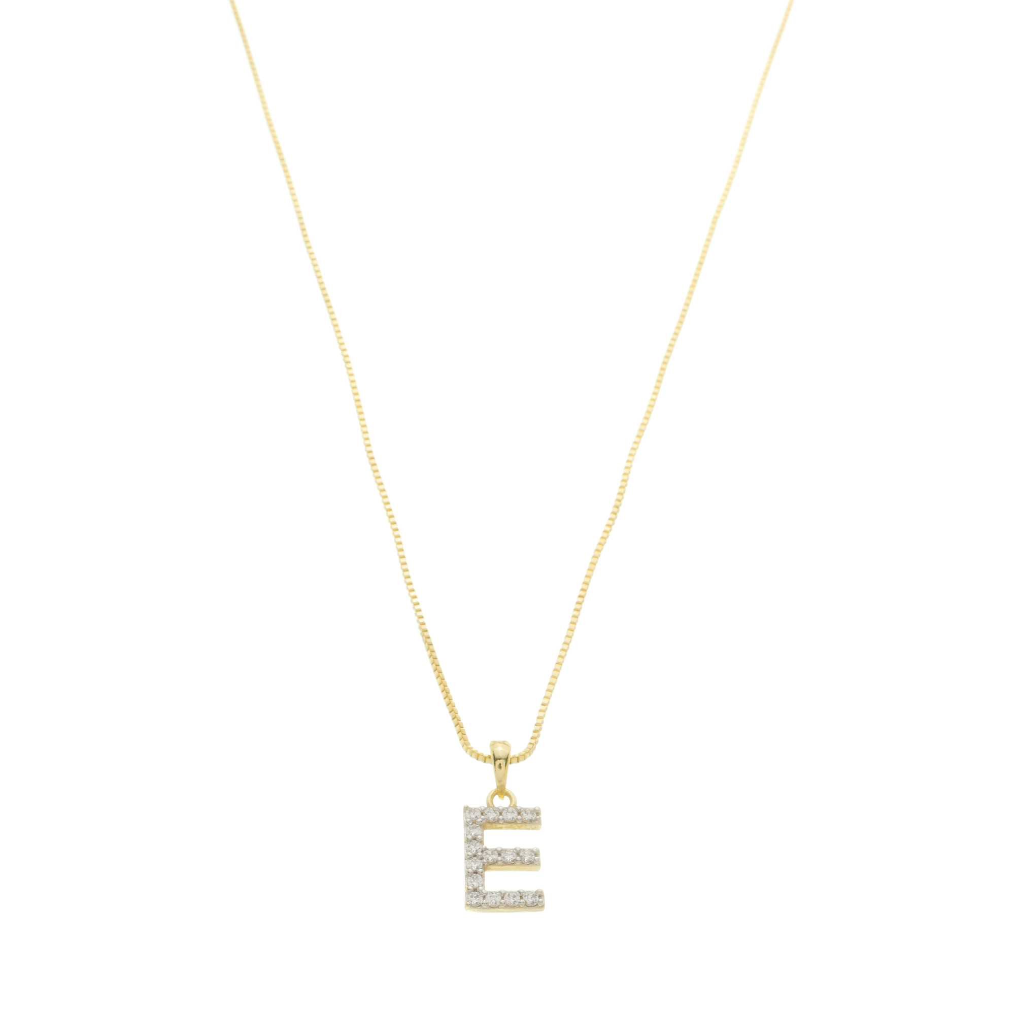 Colar Folheado a Ouro 18k Pingente Letra E Cravejado