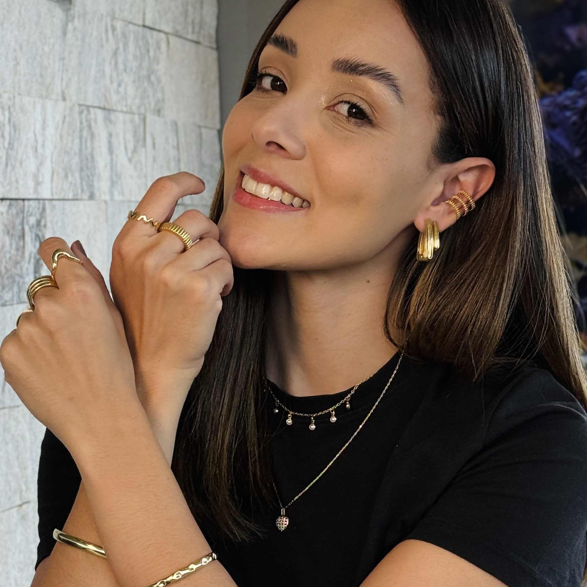 Anel Folheado a Ouro 18k V Orgânico Ouro 18k 4