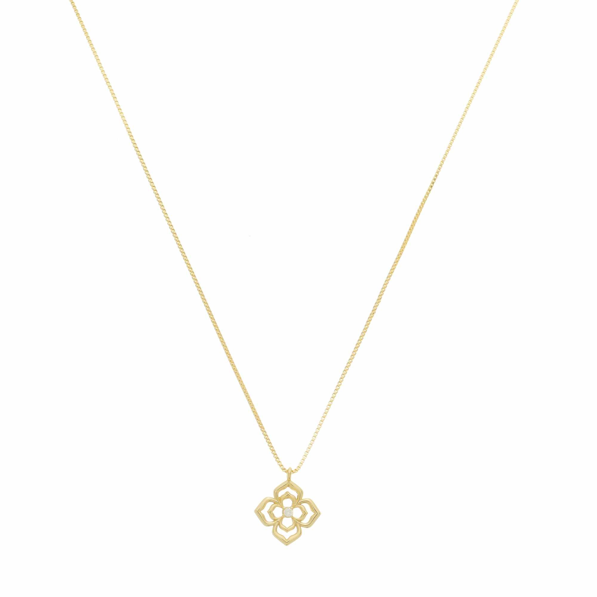 Colar Folheado a Ouro 18k Flor Vazada Detalhes