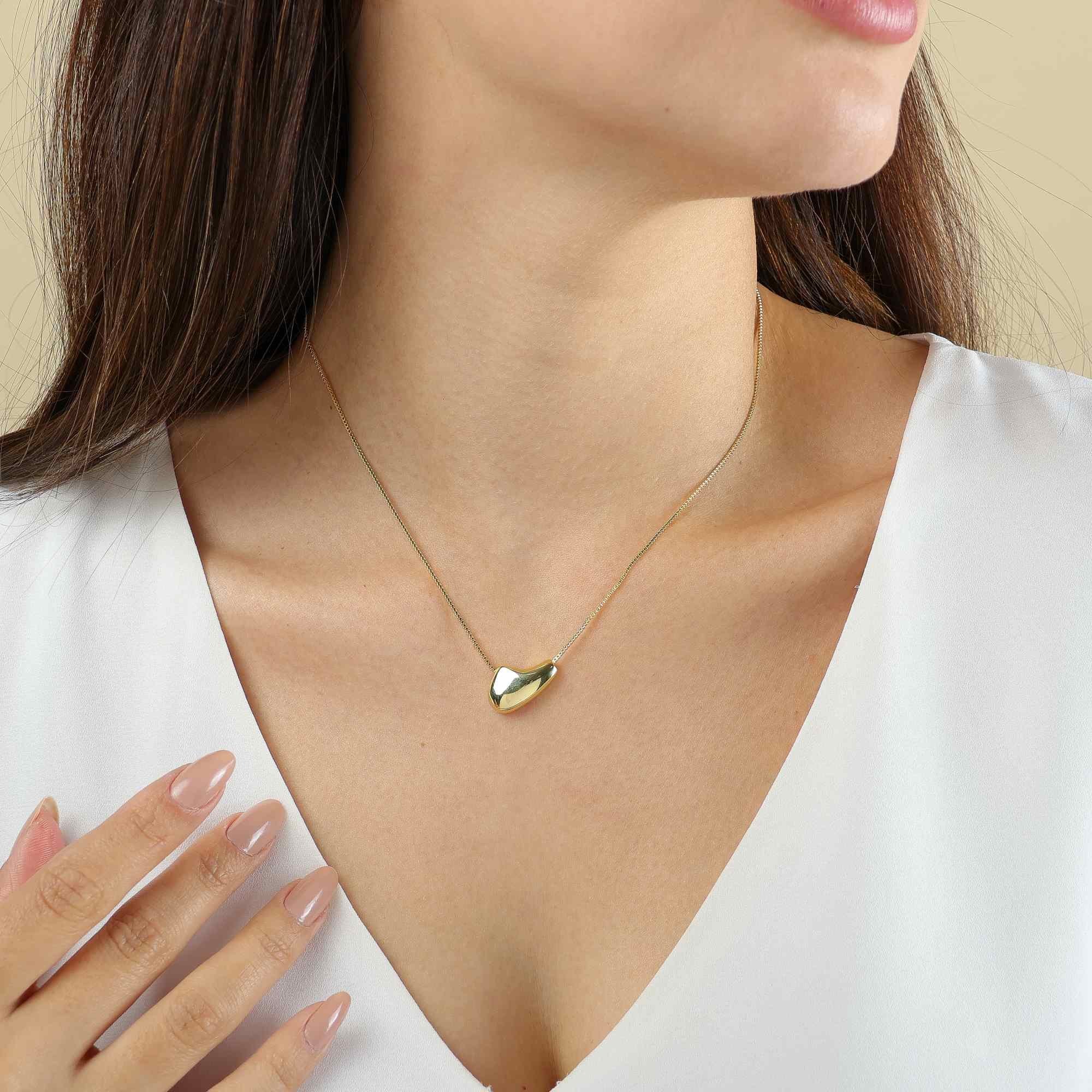 Colar Folheado a Ouro 18k Gota Abaulado Orgânico Detalhe Curvado Ouro 18k 2