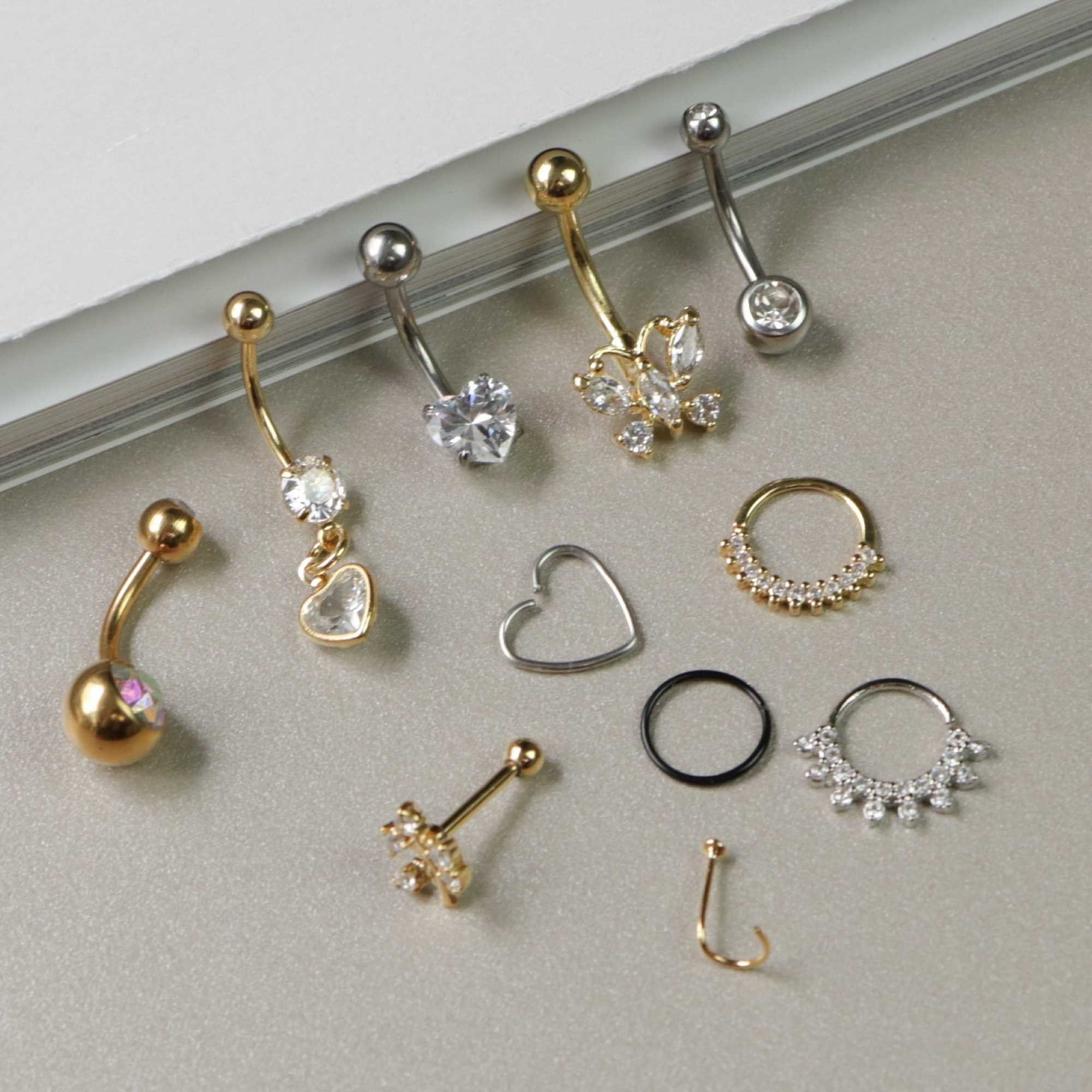 Piercing Umbigo Aço Cirúrgico Coração Zircônia Prata 3