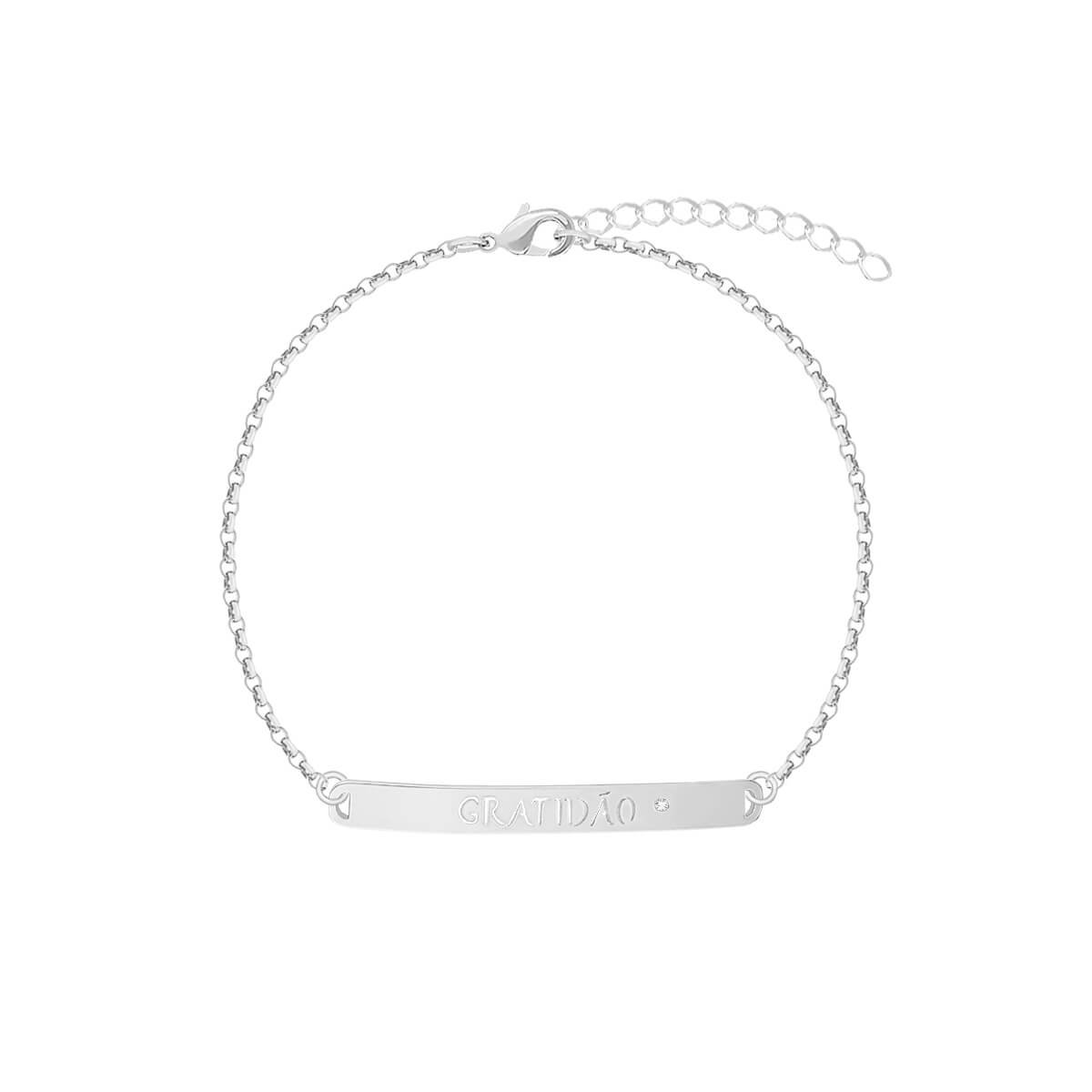 Pulseira Folheada a Ródio Placa Gratidão G
