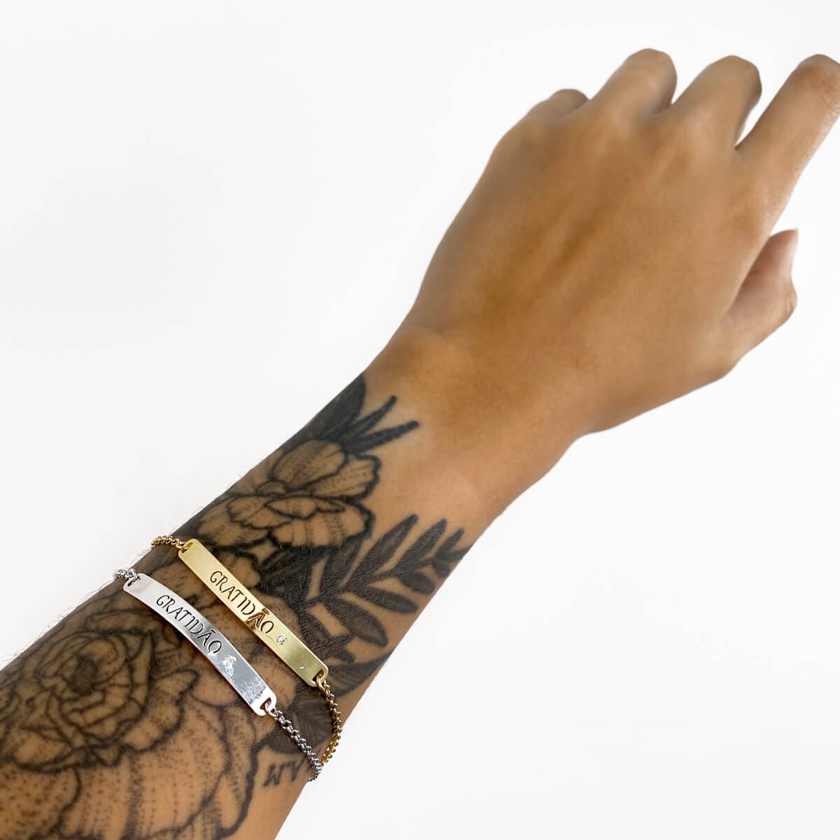 Pulseira Folheada a Ródio Placa Gratidão G Prata 4