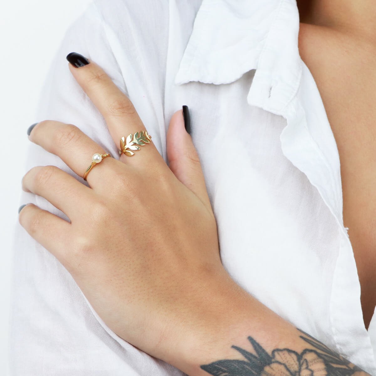 Anel Folheado a Ouro 18k Pérola Ouro 18k 2