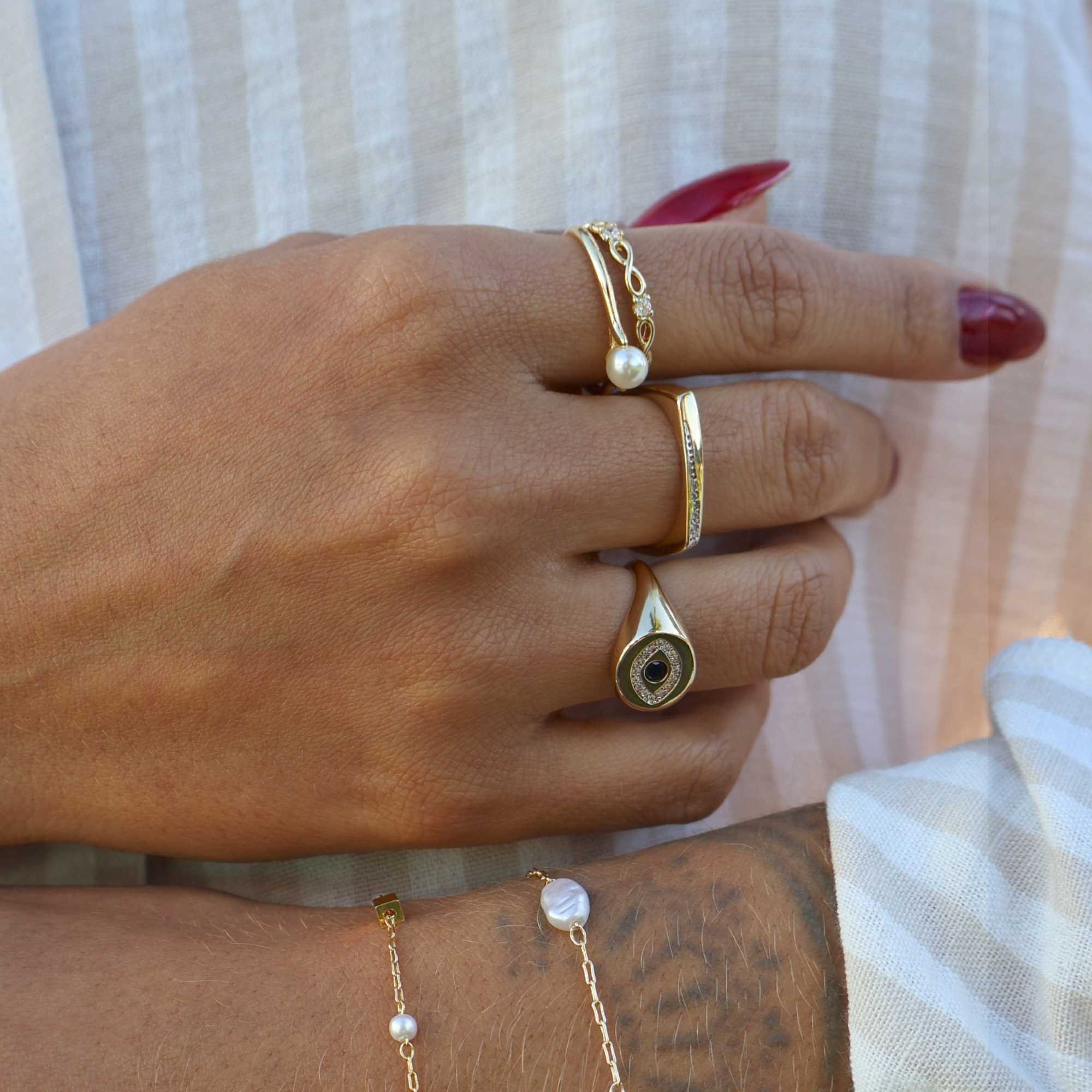 Anel Folheado a Ouro 18k Pérola Ouro 18k 3