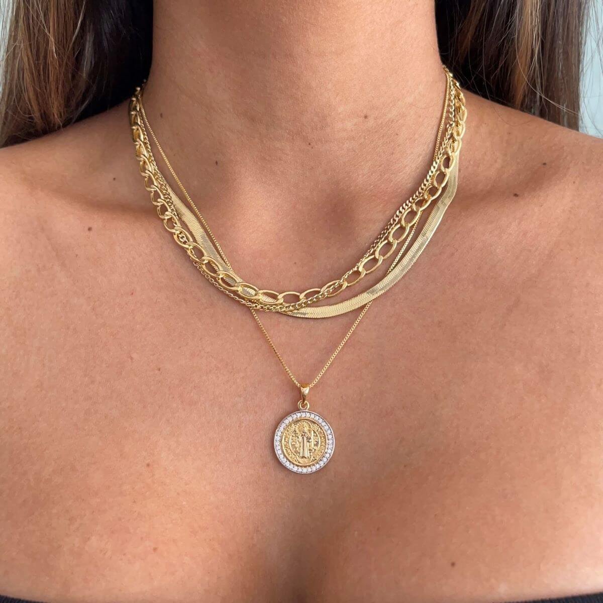 Choker Folheado a Ouro 18k Corrente Espelhada Média Dourado 3