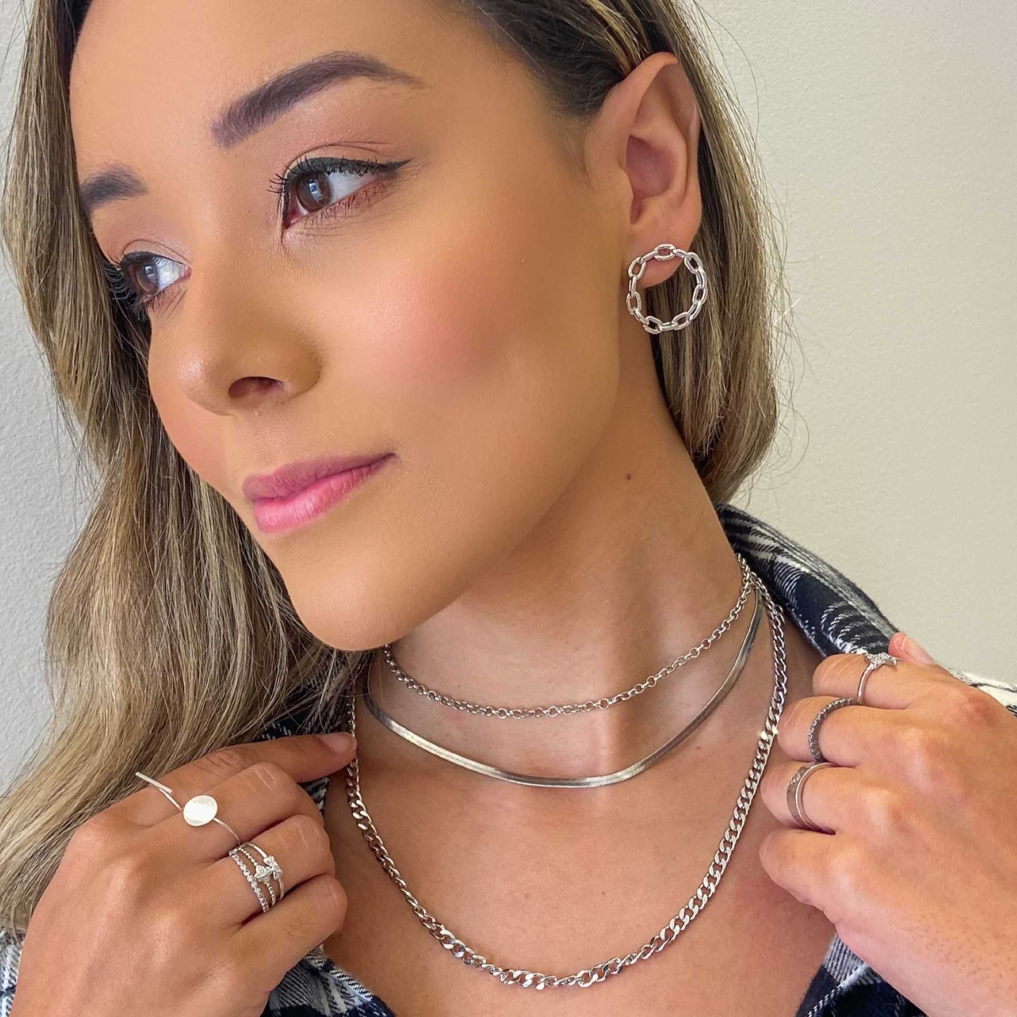 Choker Folheado a Ródio Corrente Espelhada Média Prata 4