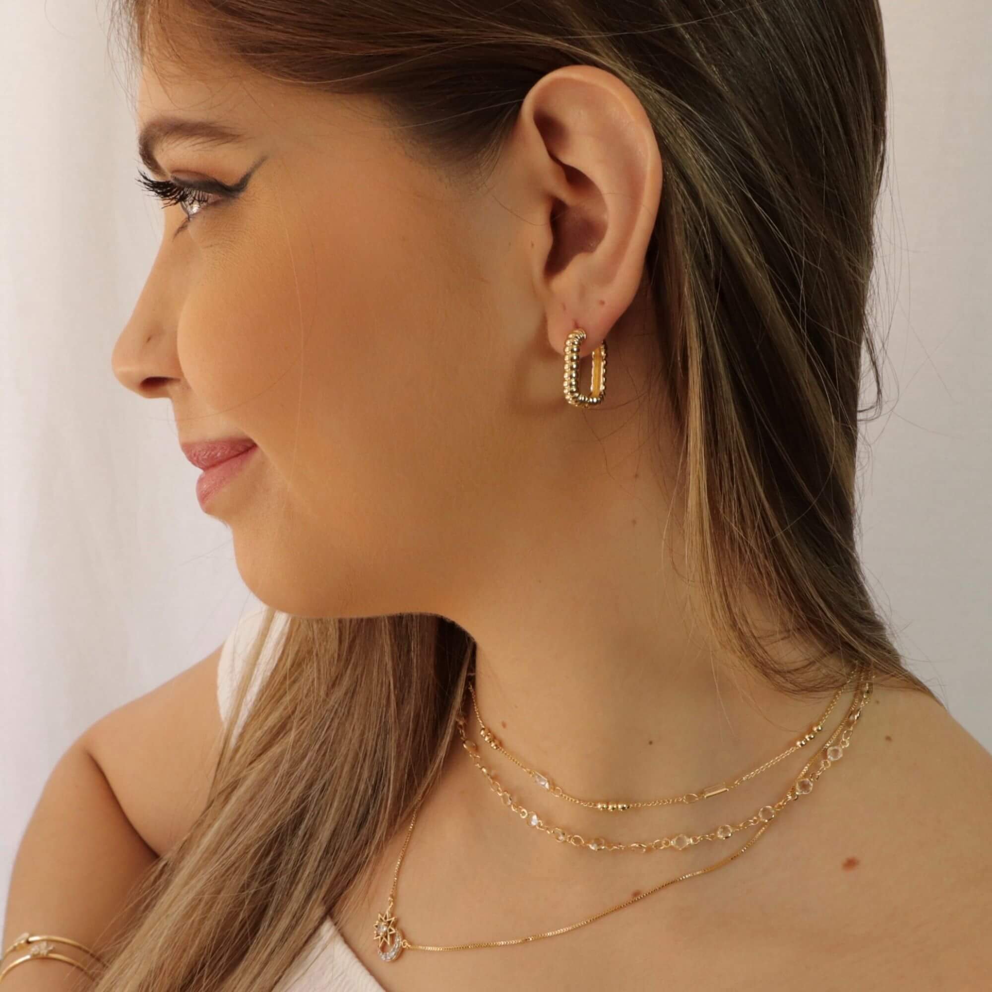 Argola Folheado a Ouro 18k Quadrado Aro Mola P Ouro 18k 2