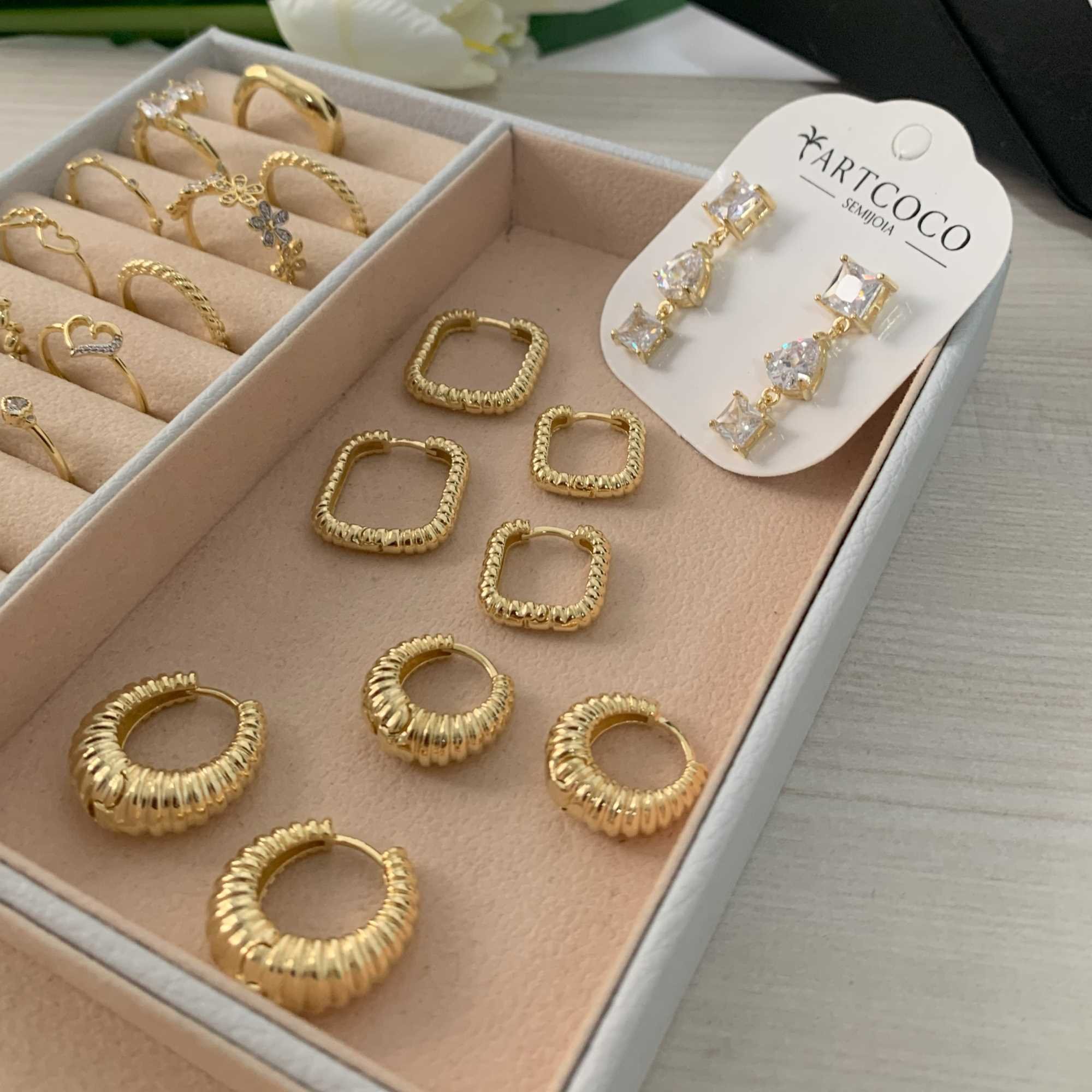 Argola Folheado a Ouro 18k Quadrado Aro Mola P Ouro 18k 5