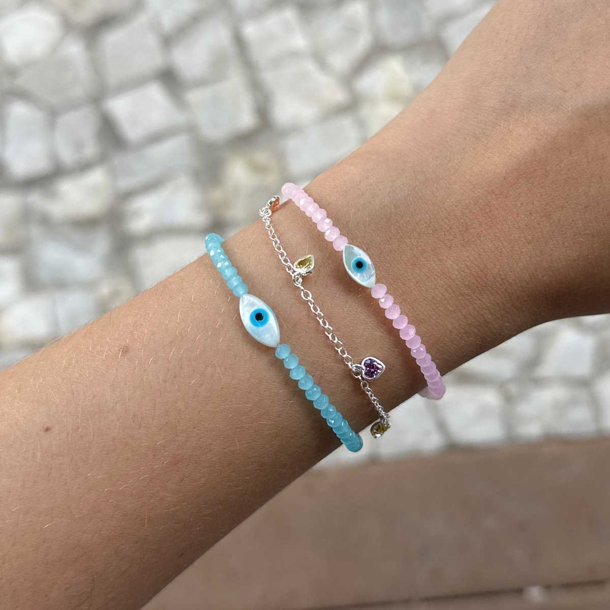 Pulseira Prata 925 Coração e Gota Zircônia Colorida Prata 4