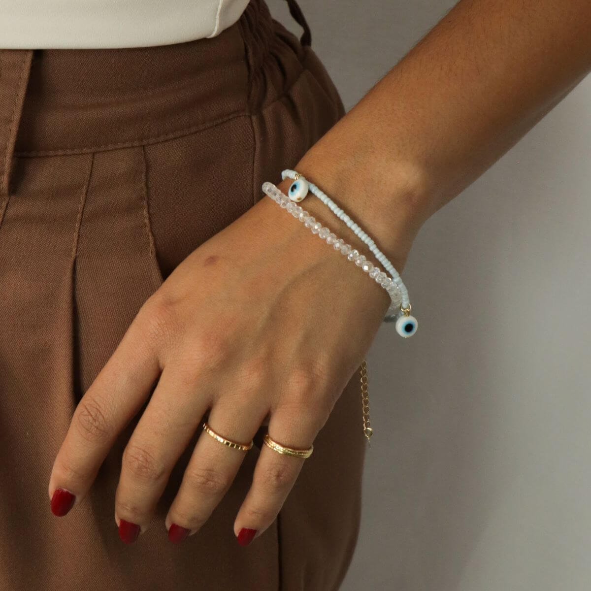 Pulseira Folheado a Ouro 18k Miçanga Cristal Ouro 18k 2