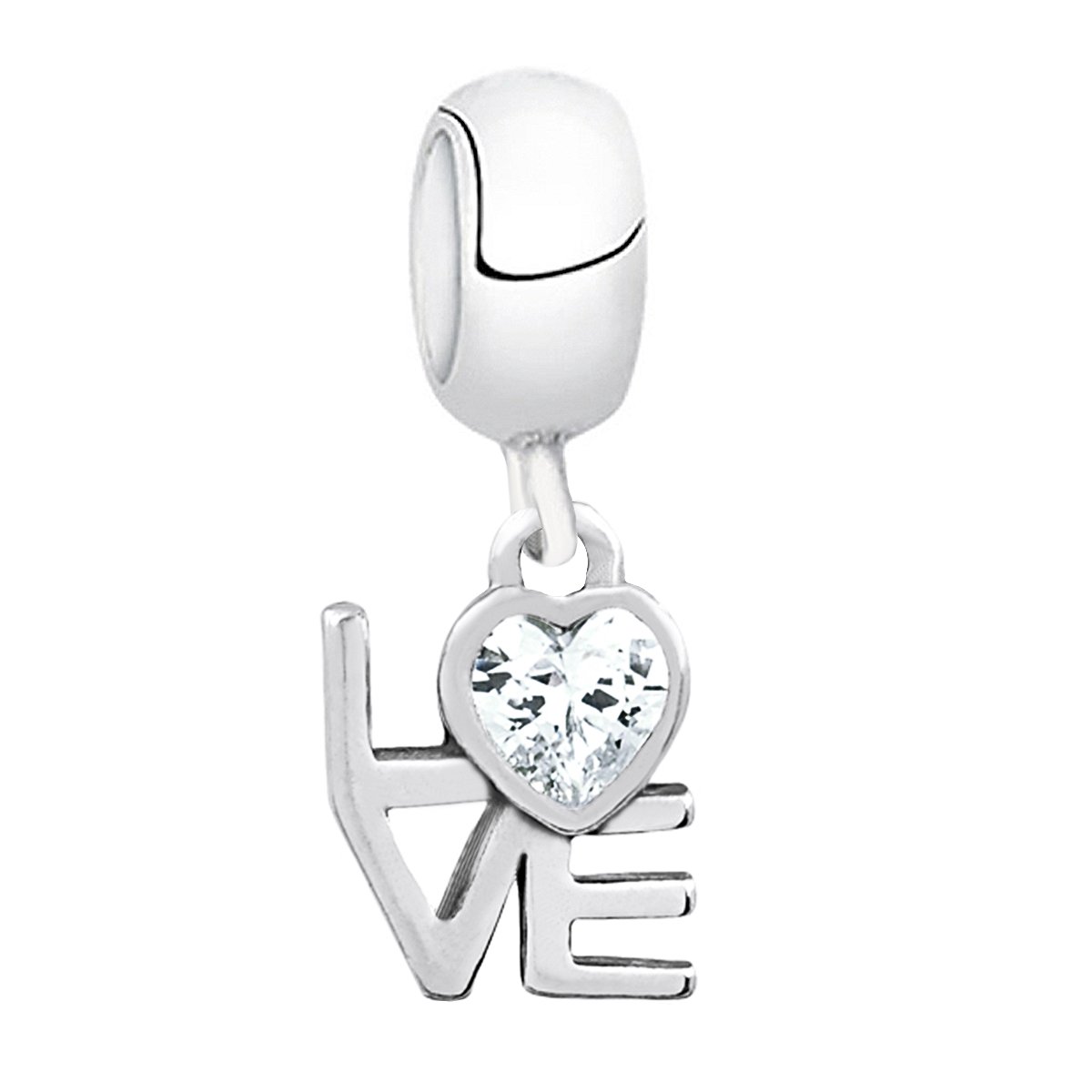 Berloque Prata 925 Love Coração Zircônia