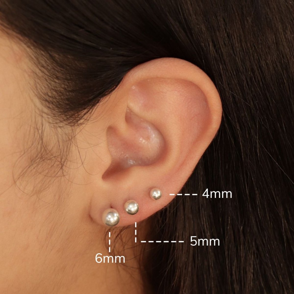 Kit 3 Brincos Prata 925 Bolinha Lisa de 4mm, 5mm e 6mm Prata 2