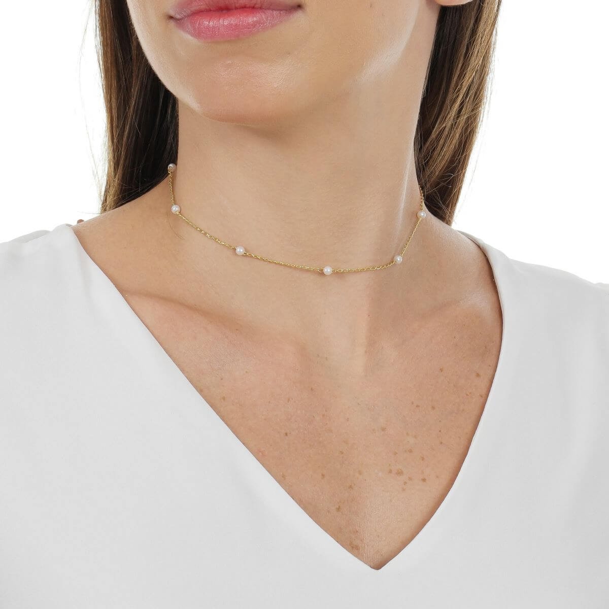 Choker Folheado a Ouro 18k Pérolas Espaçadas P Ouro 18k 3