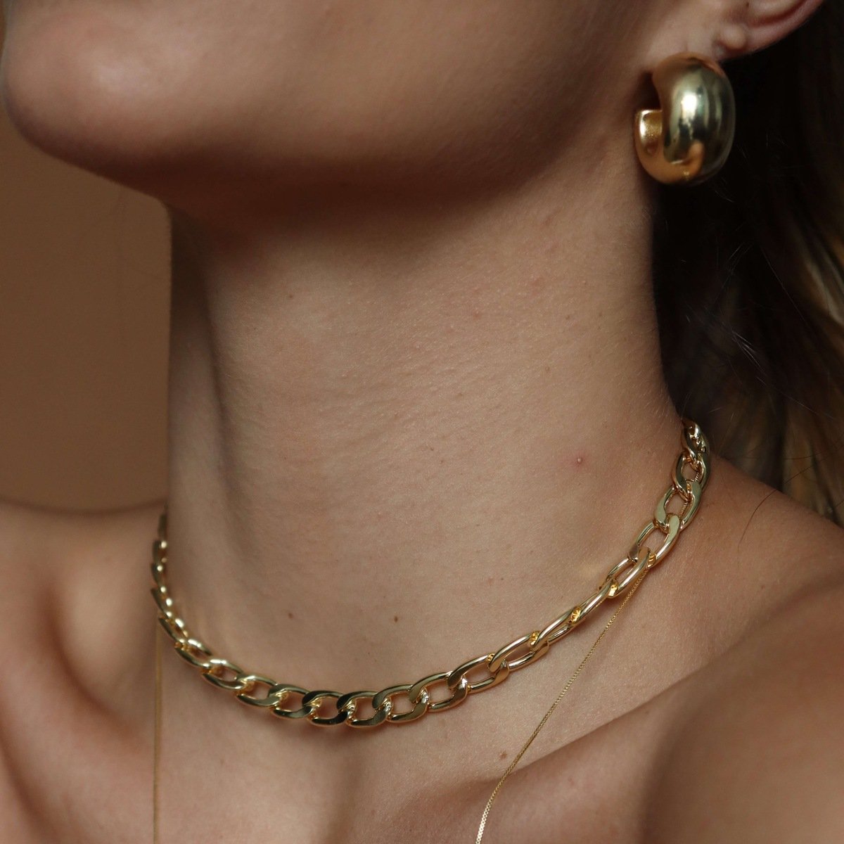 Choker Folheado a Ouro 18k Corrente Elo Groumet 8mm Ouro 18K 2