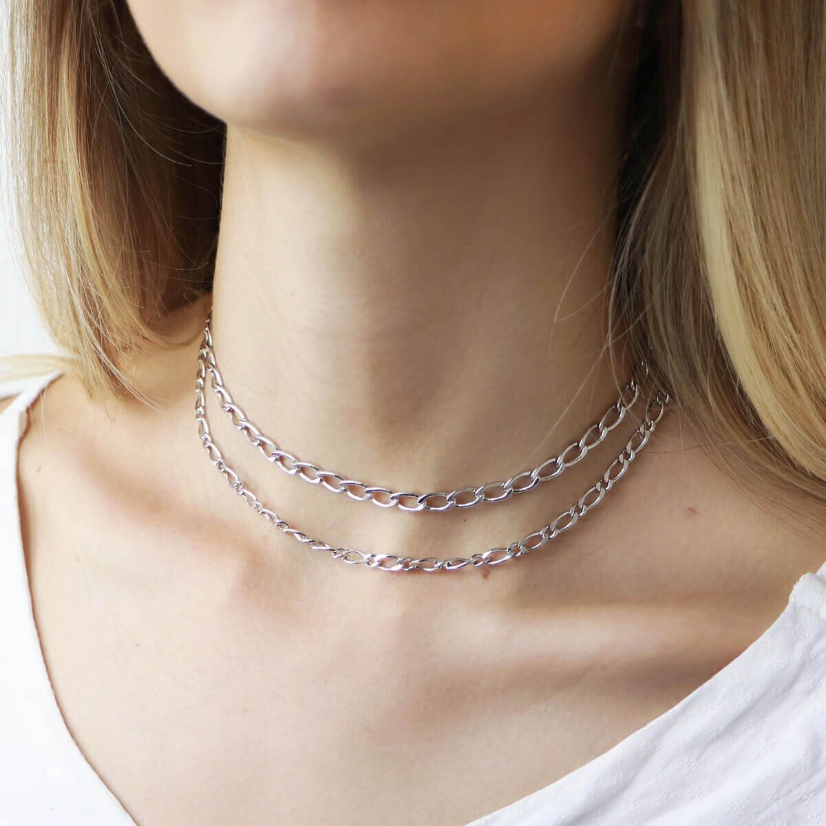 Choker Folheado a Ródio Elo Fígaro 1x1 Fina 4mm Prata 2