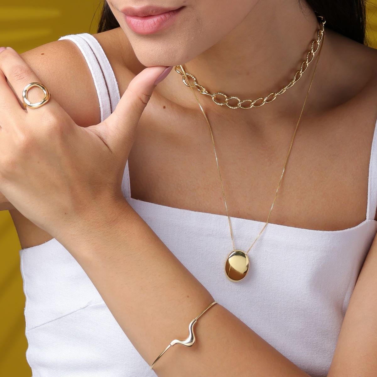 Choker Folheado a Ouro 18k Corrente Elo Groumet Ondulado Ouro 18k 2