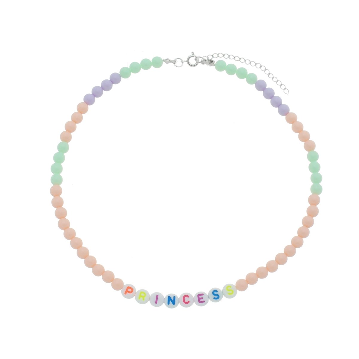Choker Folheado a Ródio Letrinhas Princess e Miçanga Bolinha Colorida