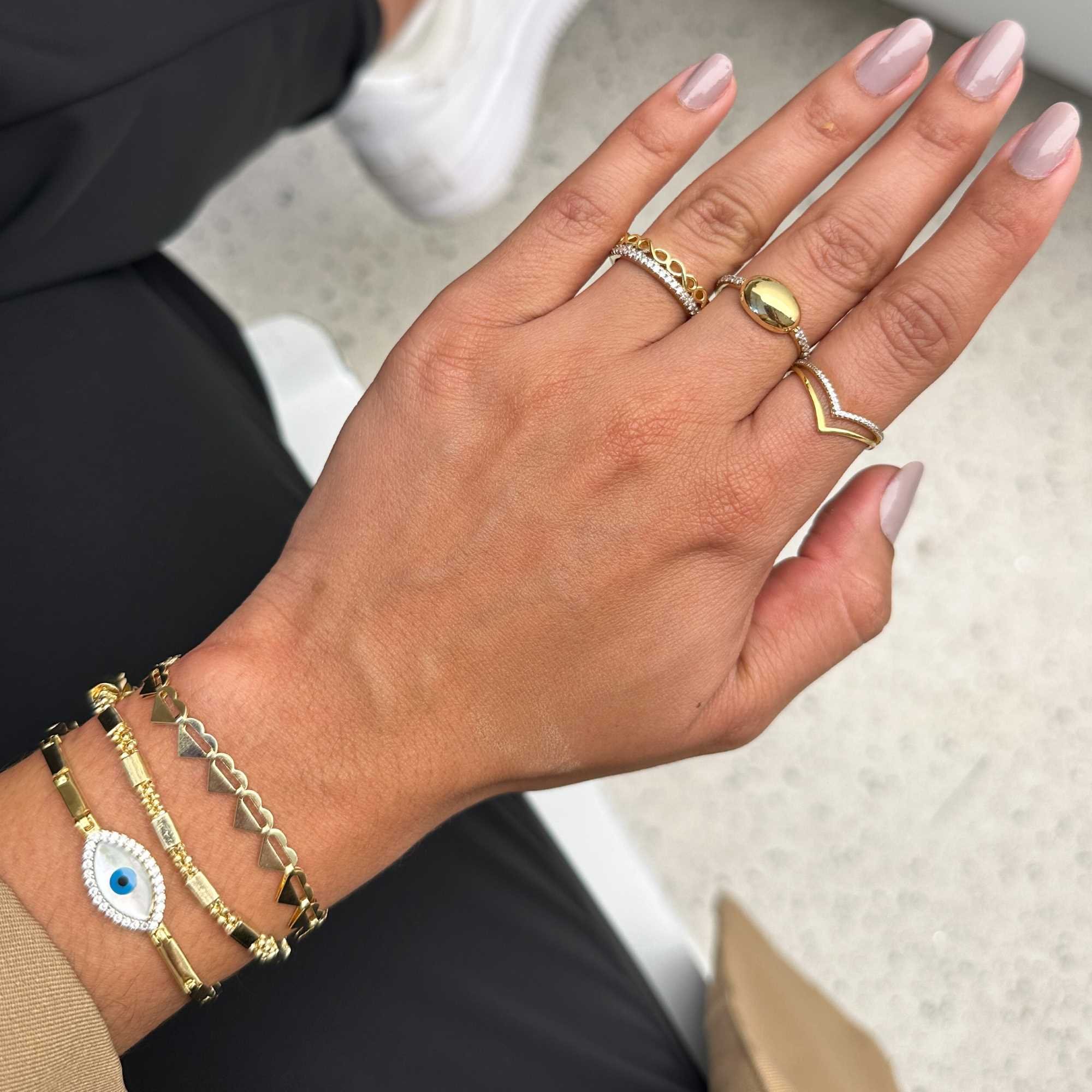 Pulseira Folheada a Ouro 18k Olho Grego Oval e Placas Lisas Dourado 5