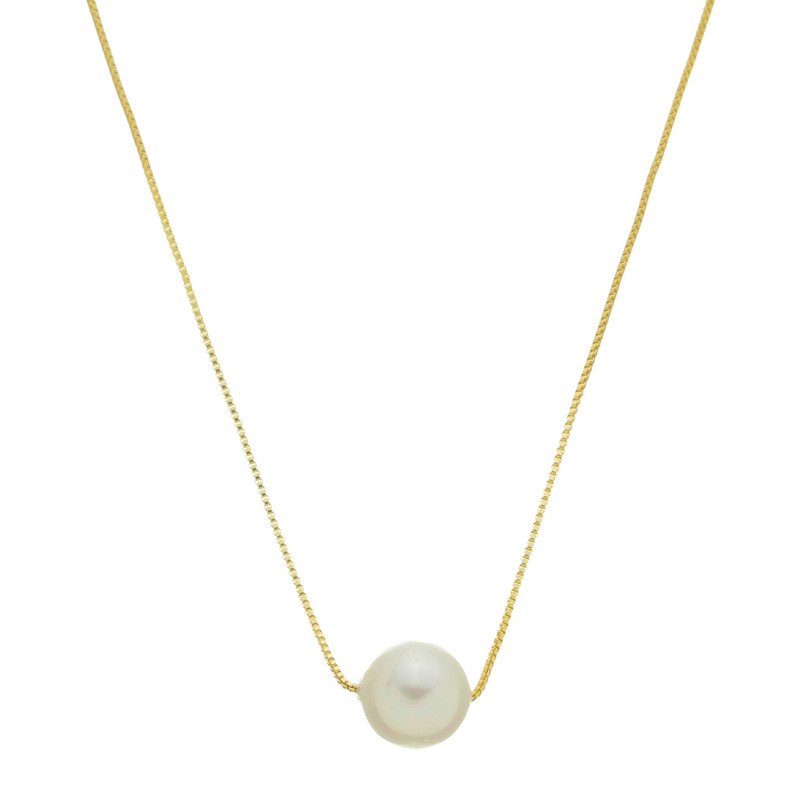Kit Colar Pérola 8mm Folheado a Ouro 18k + Embalagem de Presente