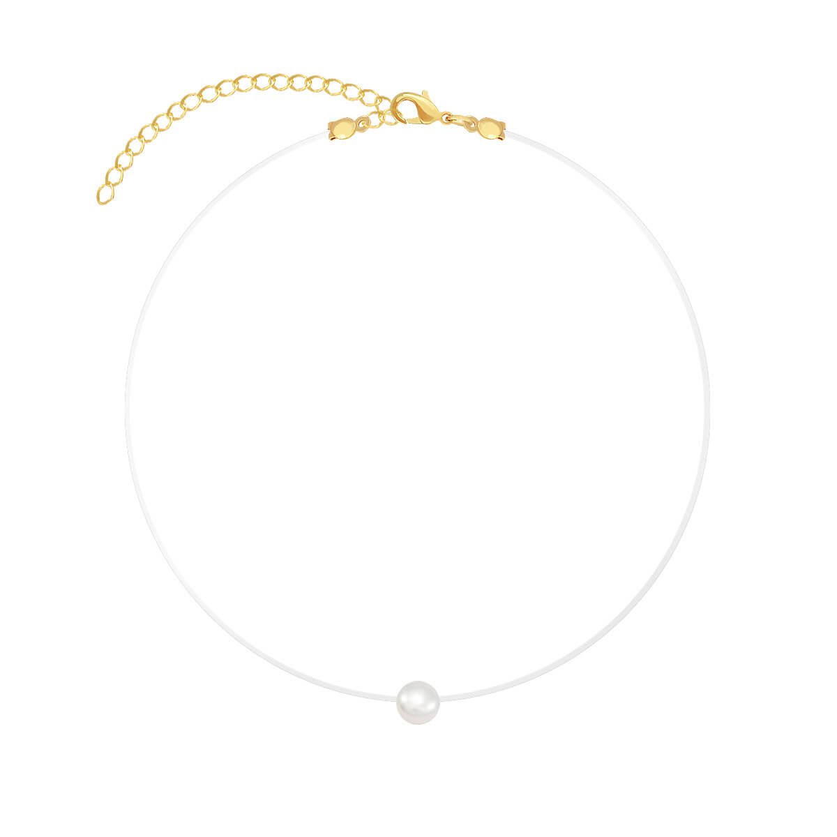 Choker Nylon Folheado a Ouro 18k Pingente Pérola Redonda