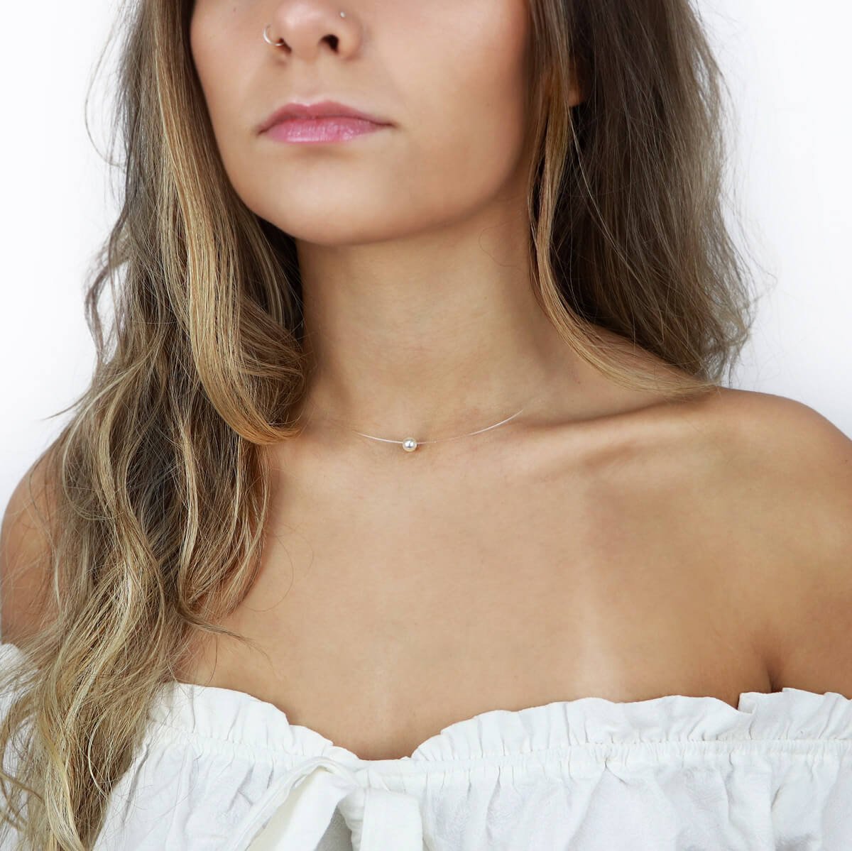 Choker Nylon Folheado a Ouro 18k Pingente Pérola Redonda Ouro 18k 2