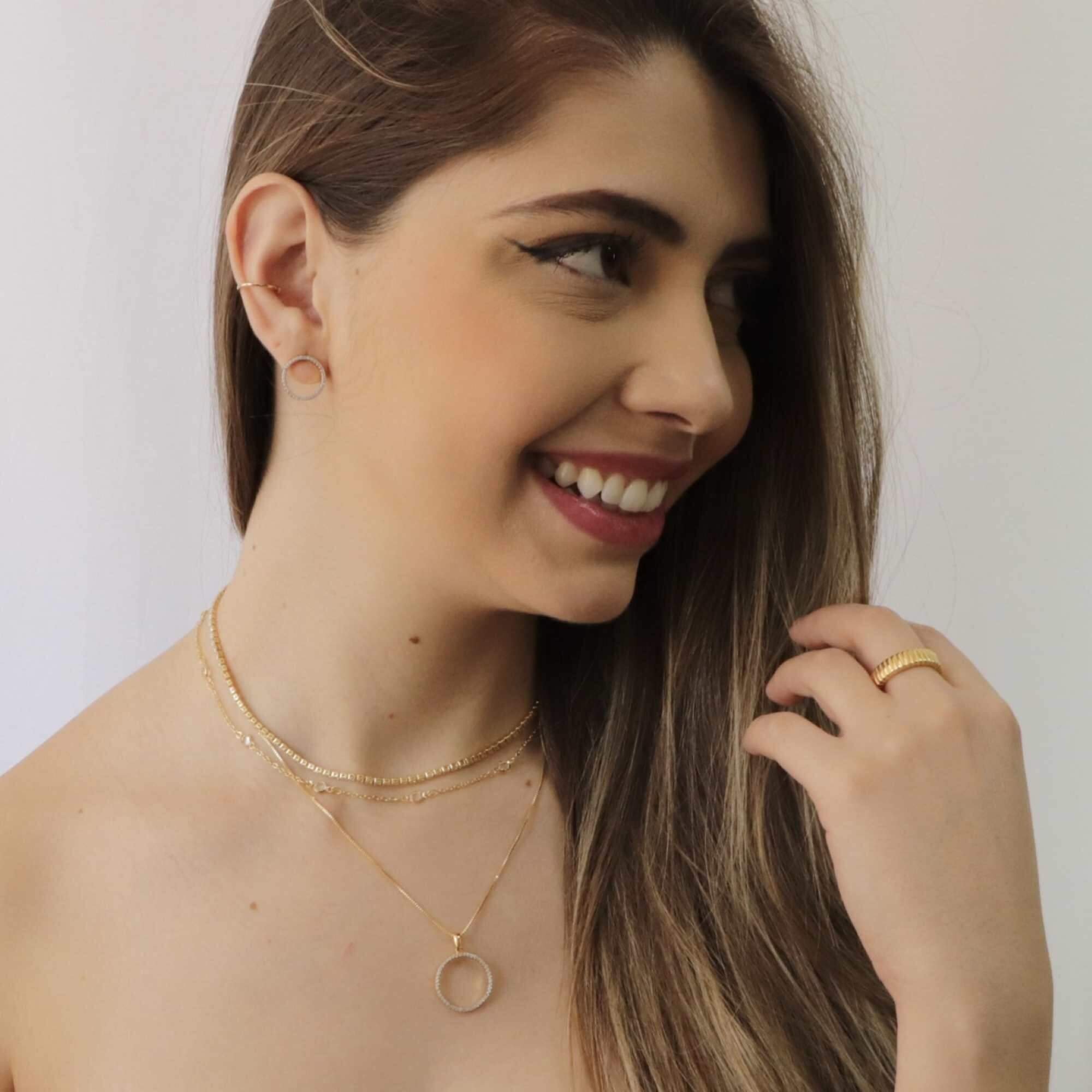 Choker Folheado a Ouro 18k Pontos de Luz Zircônia Elo Português P Ouro 18k 5