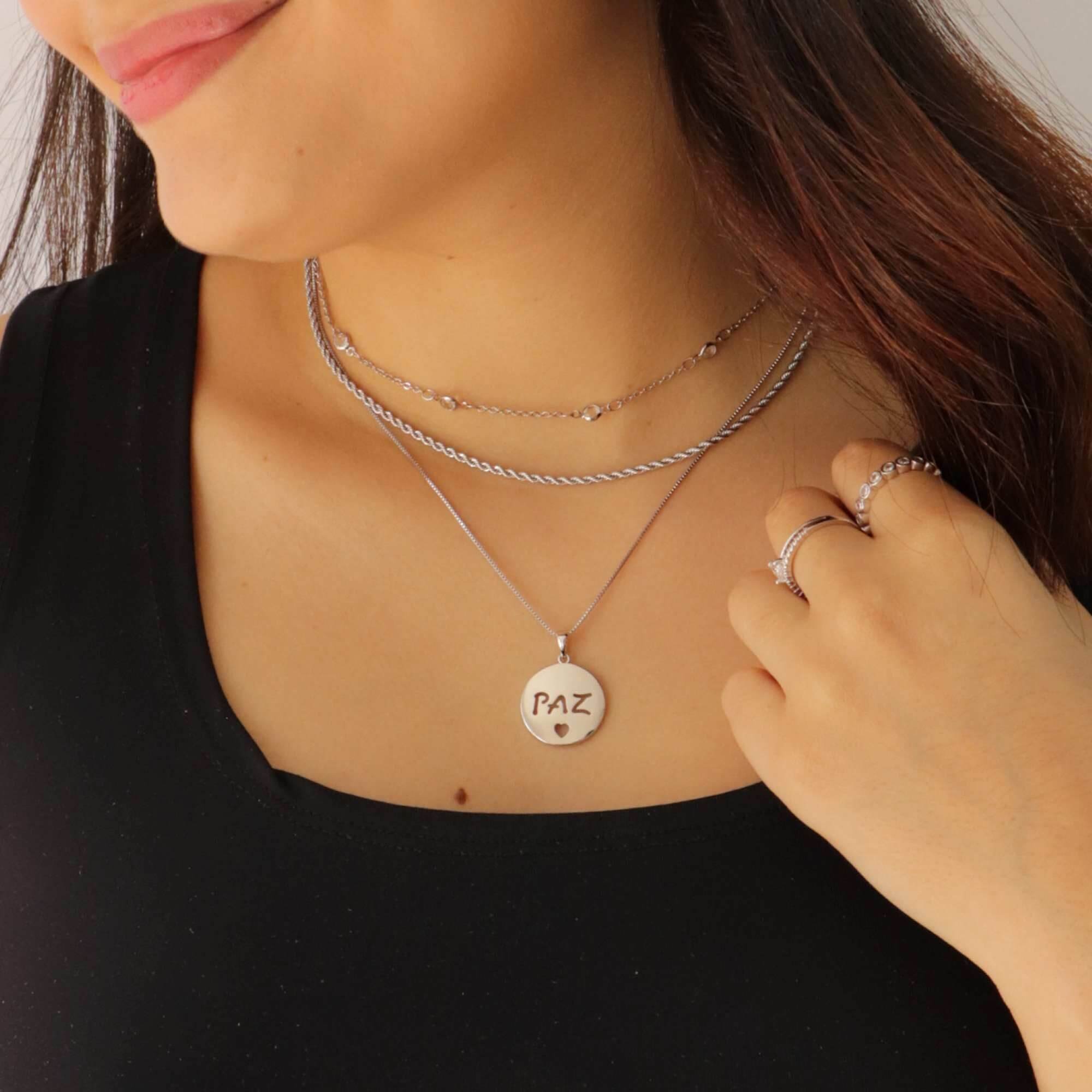Choker Folheado a Ródio Pontos de Luz Zircônia Elo Português P Prata 2