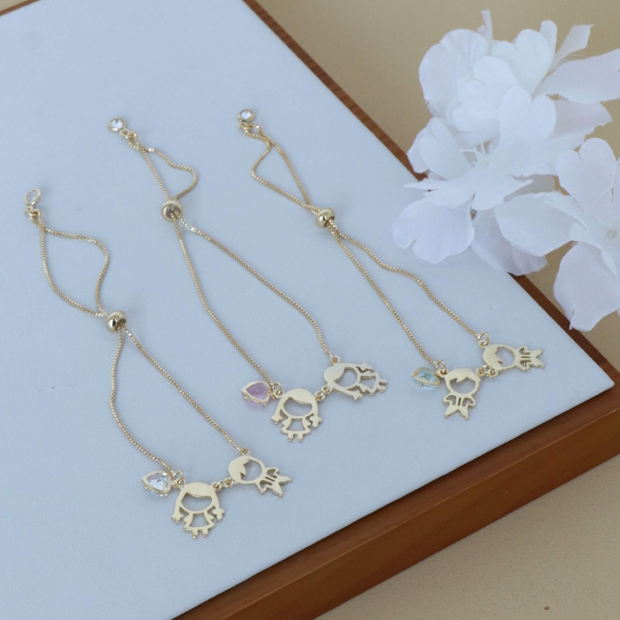 Pulseira Folheado a Ouro 18k Regulável Duas Filhas e Coração Zircônia Rosa Ouro 18k/Rosa 3