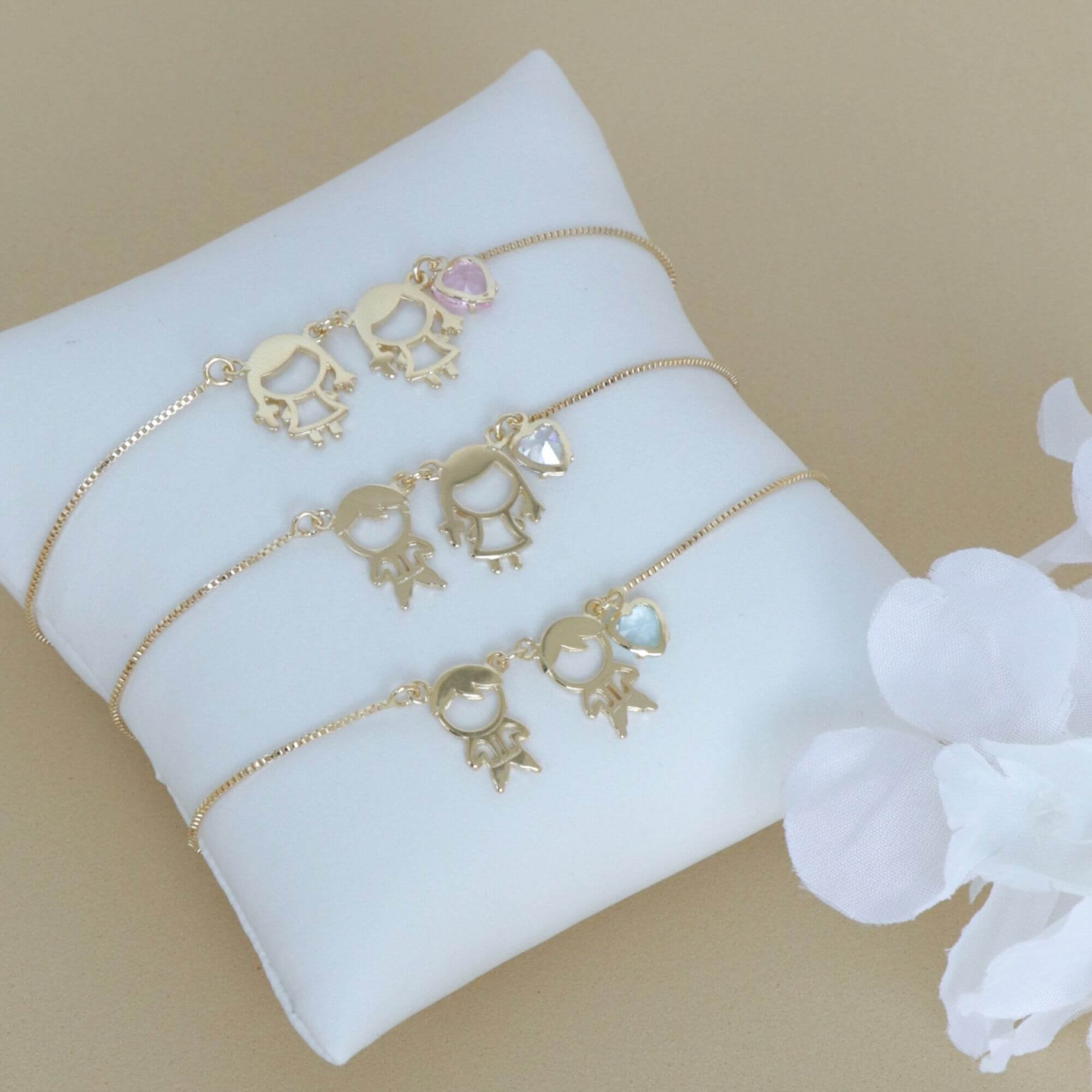 Pulseira Folheado a Ouro 18k Regulável Duas Filhas e Coração Zircônia Rosa Ouro 18k/Rosa 4