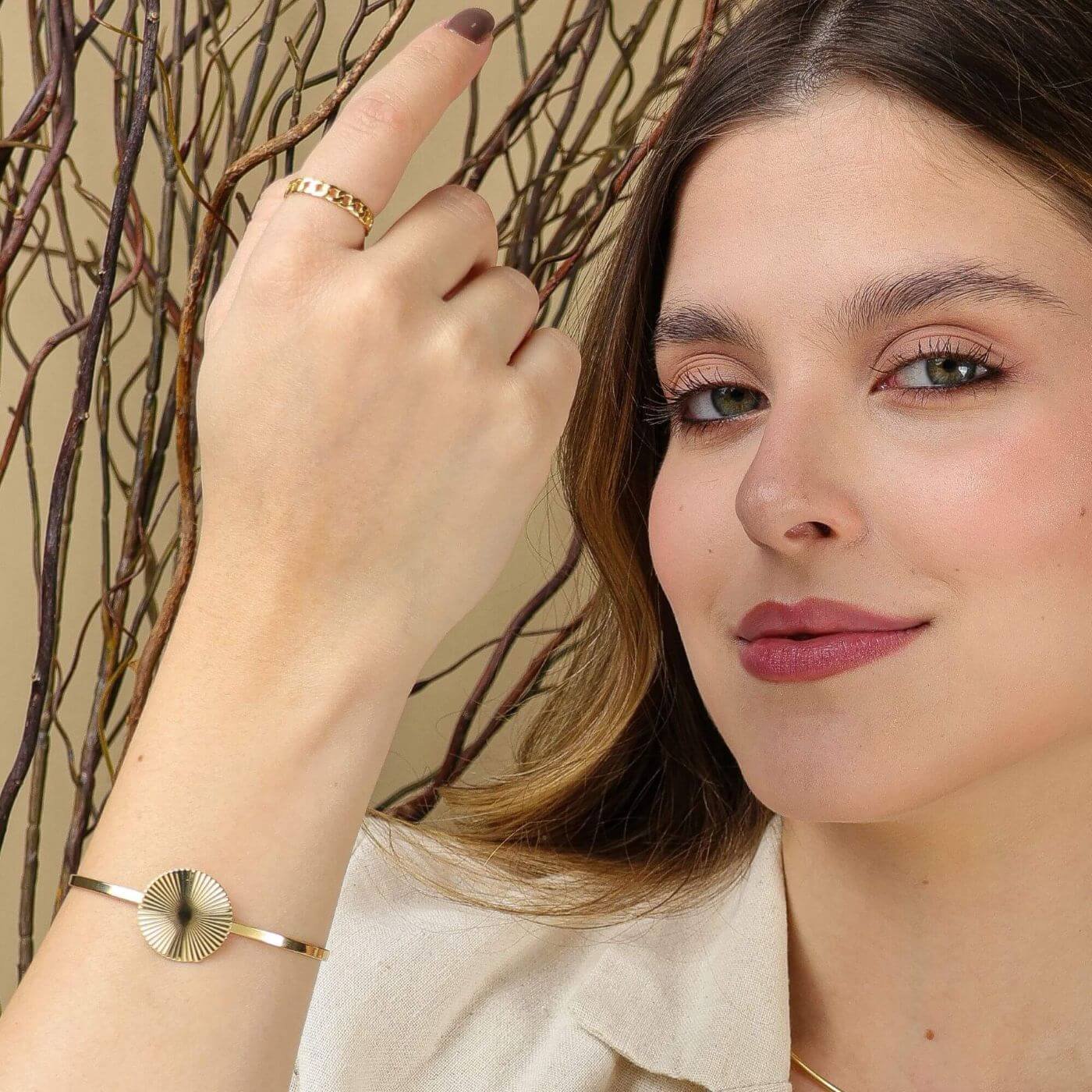 Bracelete Folheado a Ouro 18k Orgânico Detalhes Texturados Ouro 18k 3