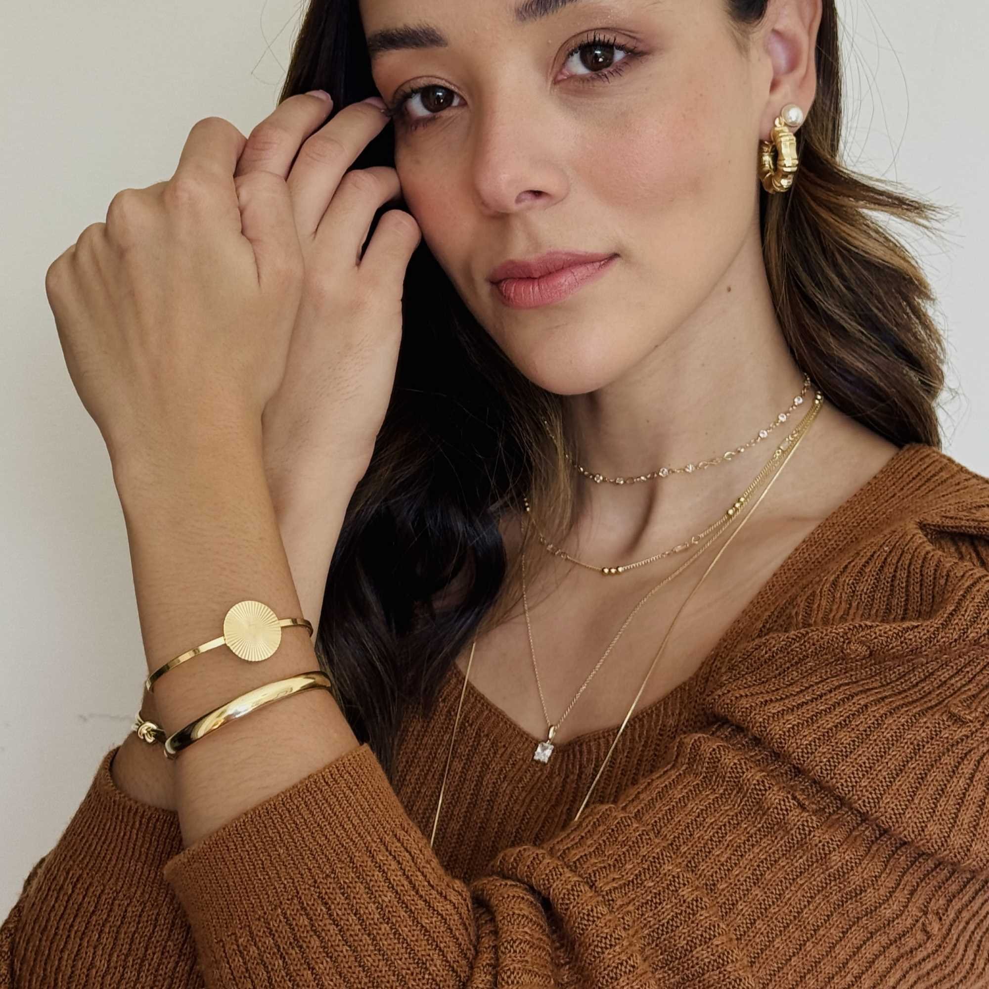 Bracelete Folheado a Ouro 18k Orgânico Detalhes Texturados Ouro 18k 8
