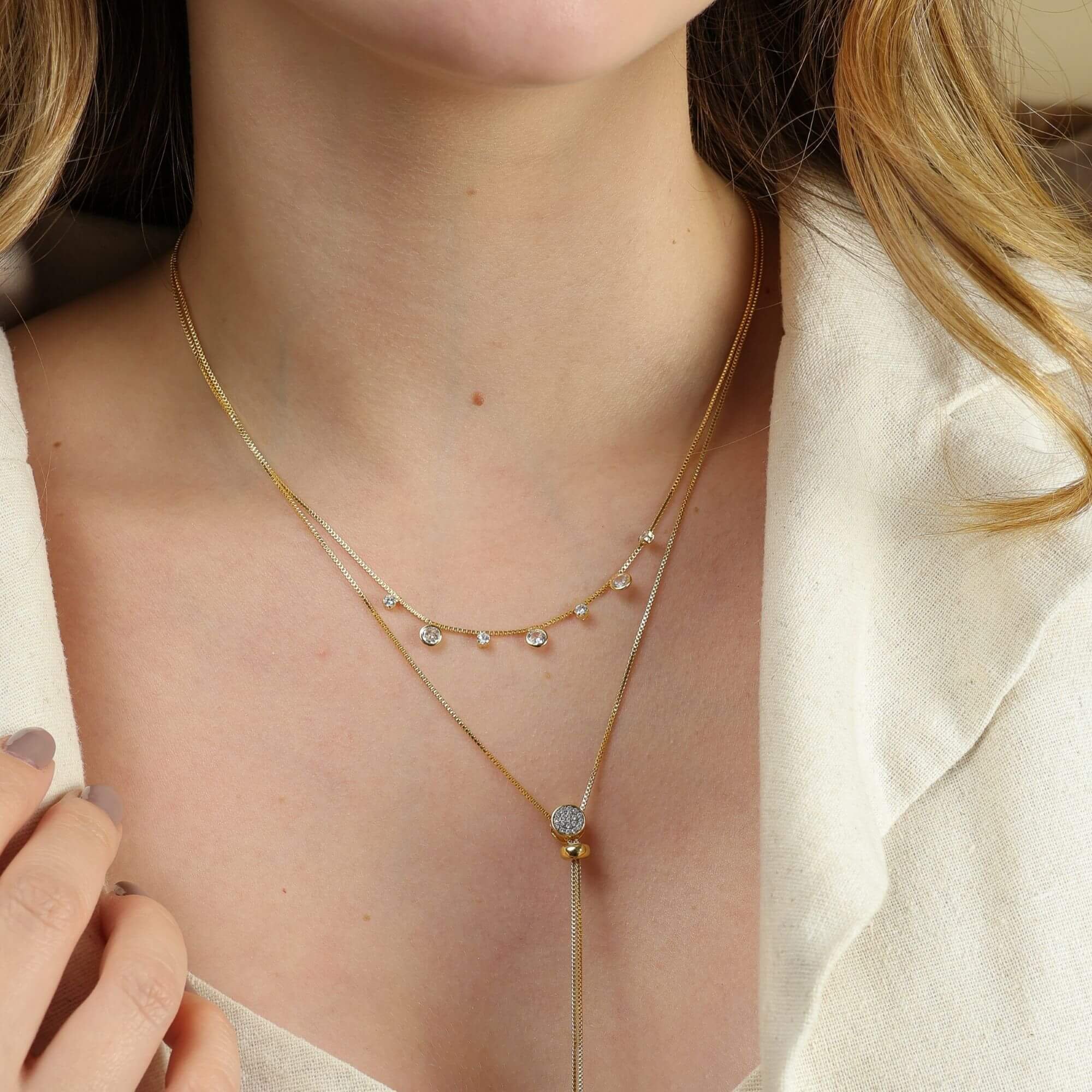 Choker Folheado a Ouro 18k Zircônia Quadrada e Ponto de Luz Ouro 18k 3