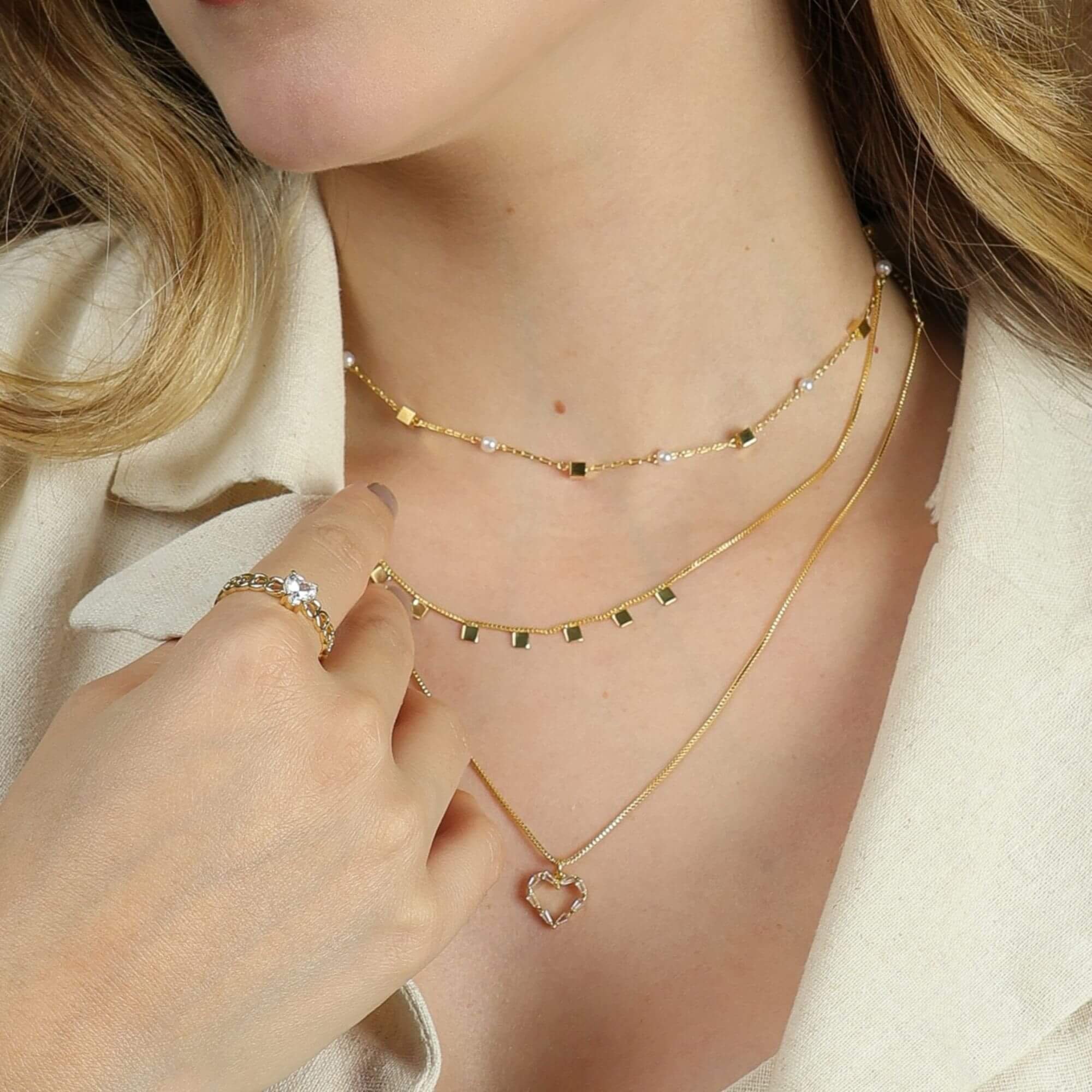 Colar Folheado a Ouro 18k Coração Detalhes Zircônia Ouro 18k 2