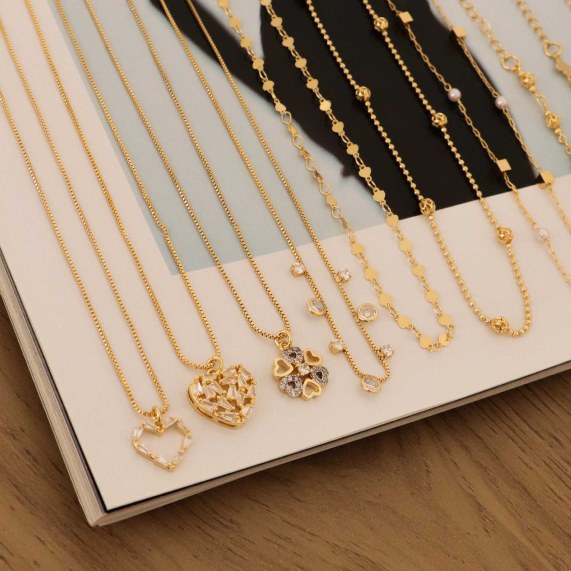 Colar Folheado a Ouro 18k Coração Detalhes Zircônia Ouro 18k 4