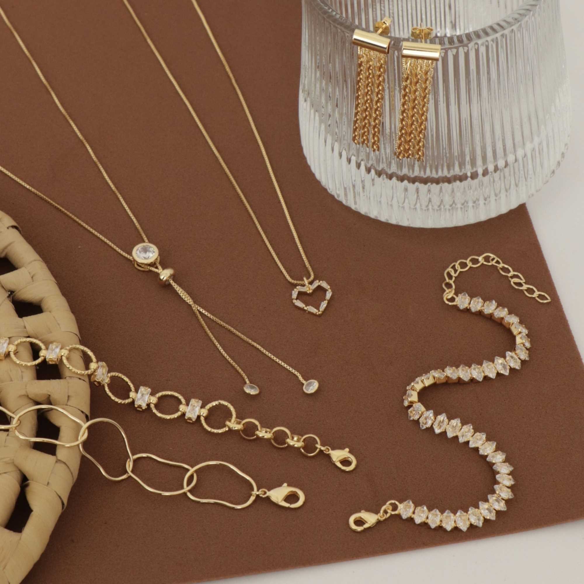 Colar Folheado a Ouro 18k Coração Detalhes Zircônia Ouro 18k 5