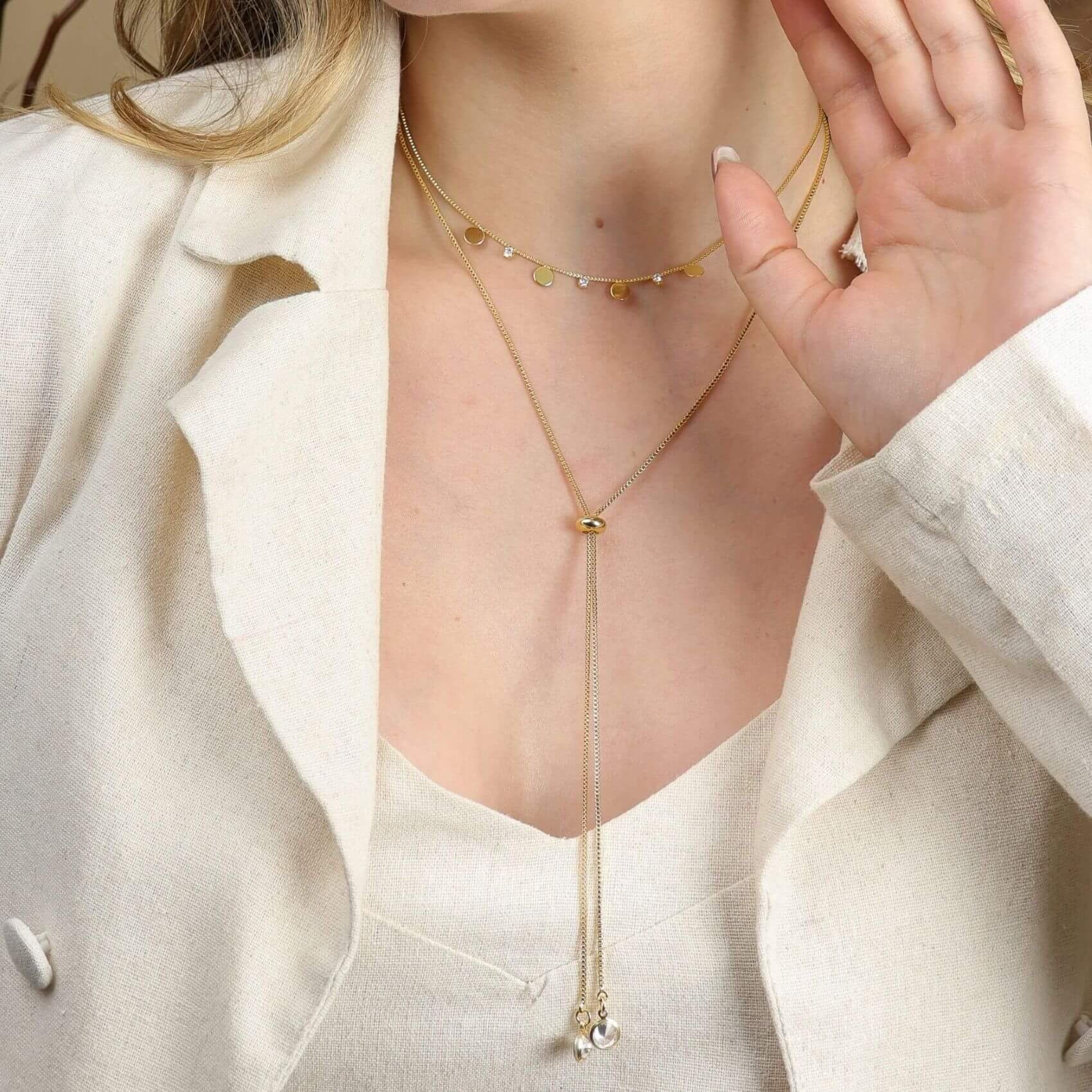 Colar Folheado a Ouro 18k Gravatinha Ponto de Luz Zircônia G Ouro 18k 2