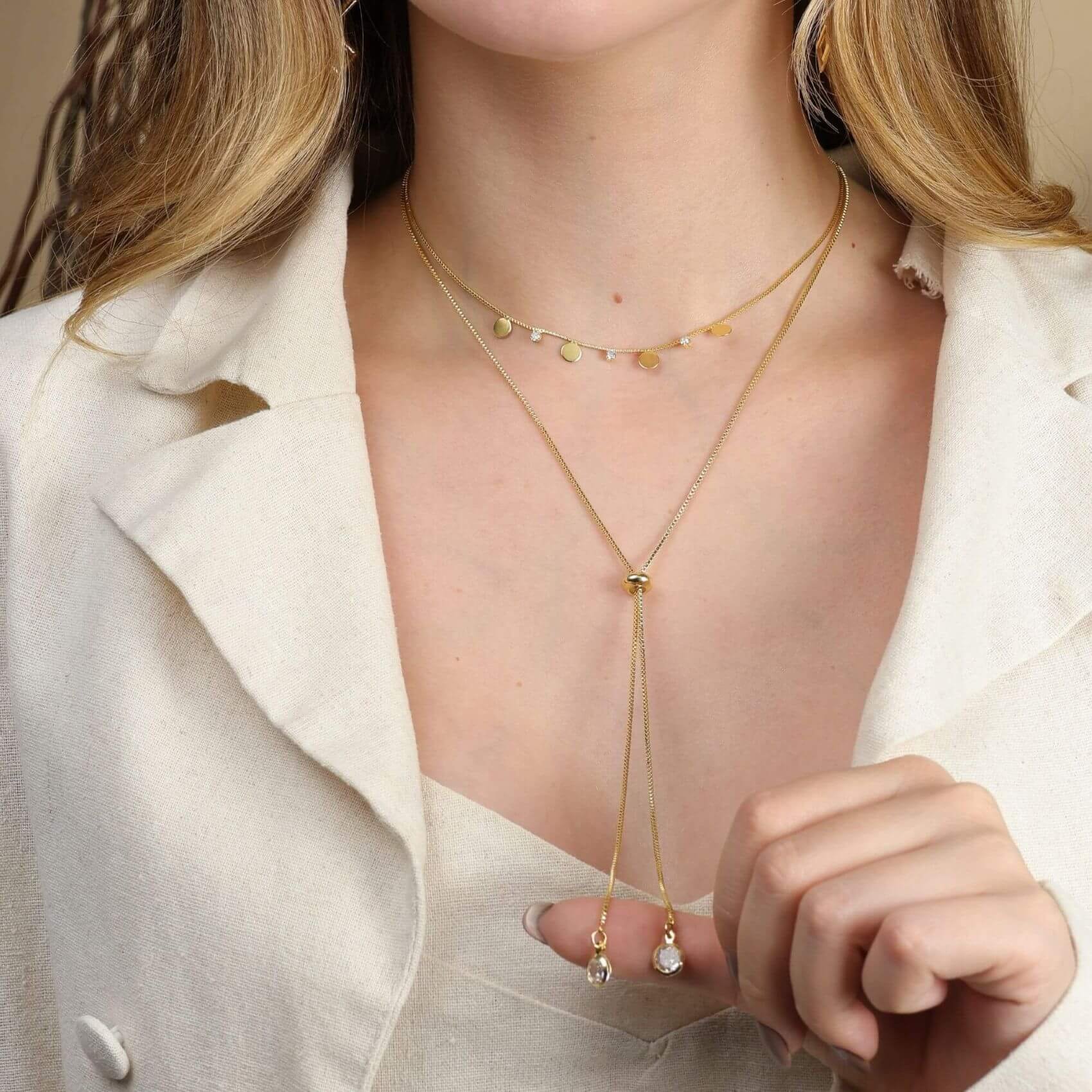 Colar Folheado a Ouro 18k Gravatinha Ponto de Luz Zircônia G Ouro 18k 3