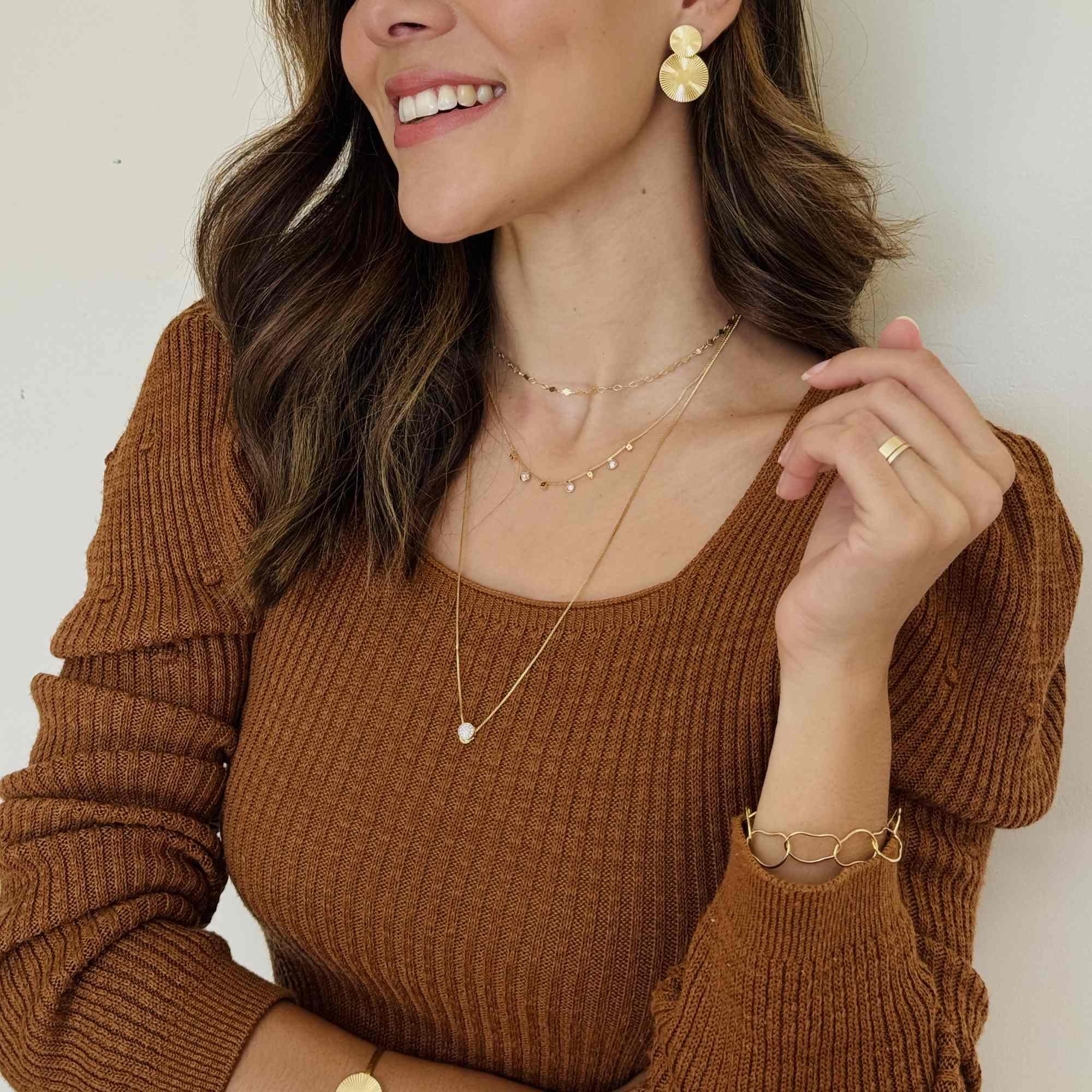 Colar Folheado a Ouro 18k Gravatinha Pingente Cravejado Ouro 18k 5