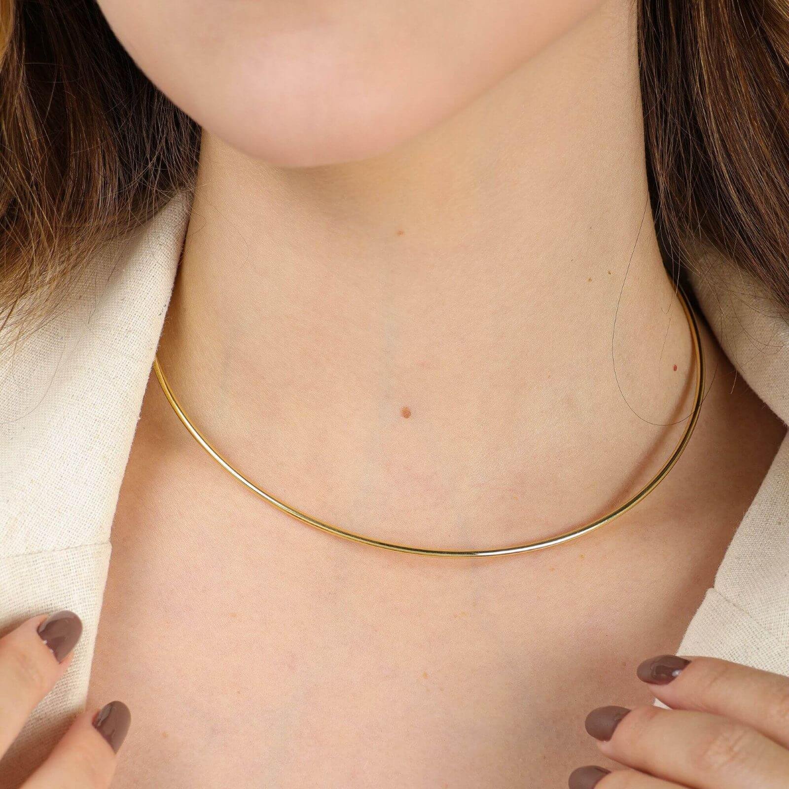 Choker Folheado a Ouro 18k Rígido Aro Liso Fino 2mm Ouro 18k 2