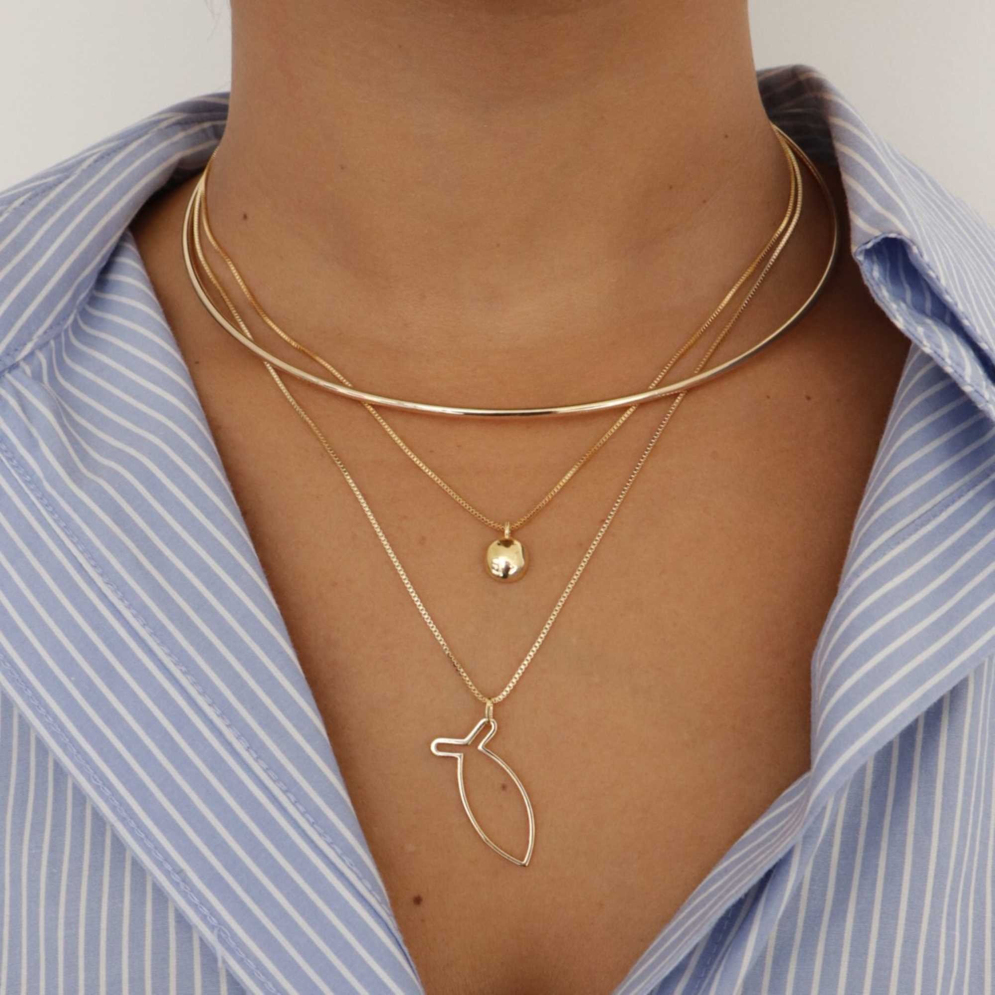 Choker Folheado a Ouro 18k Rígido Aro Liso Fino 2mm Ouro 18k 3
