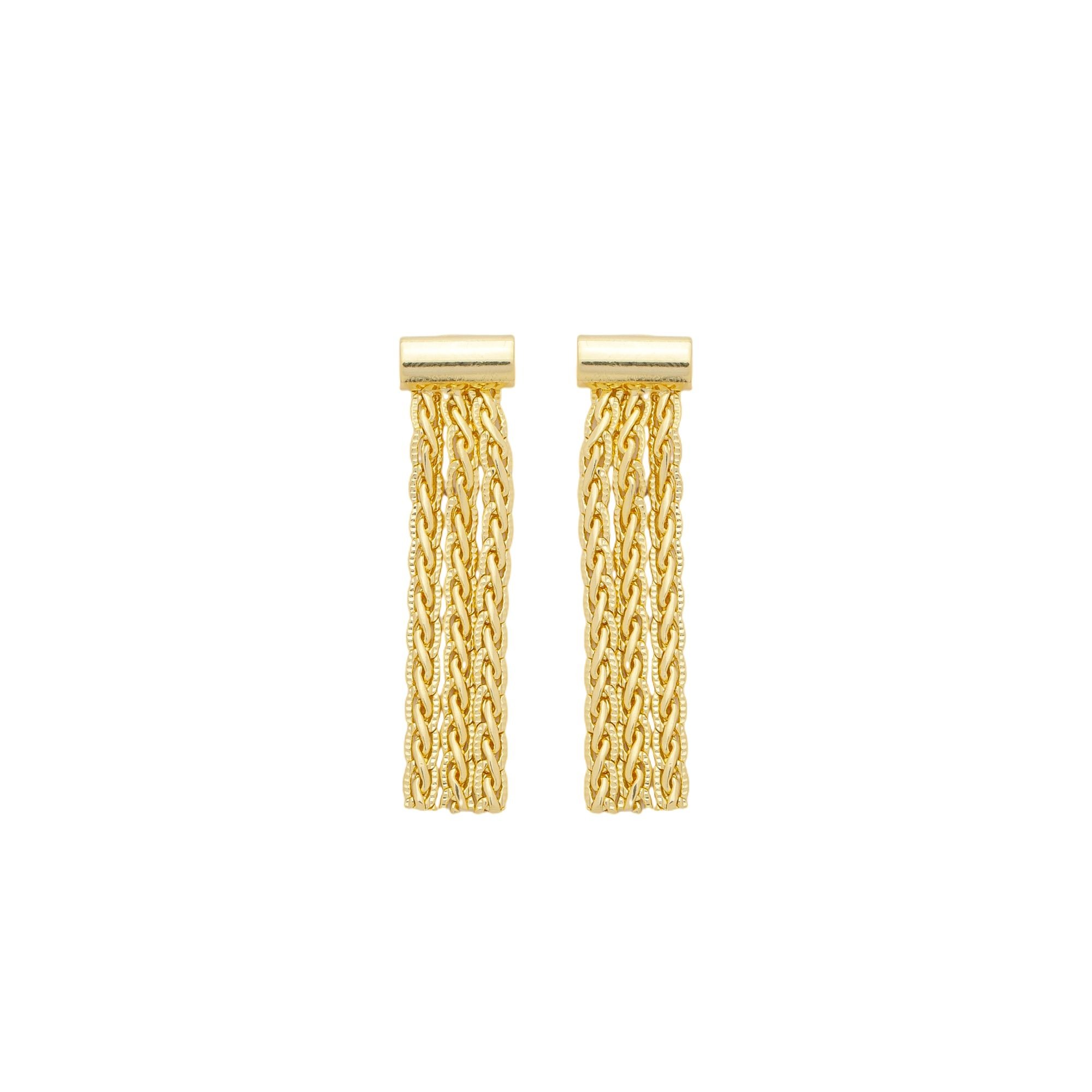 Brinco Folheado a Ouro 18k Franja Corrente Trançada