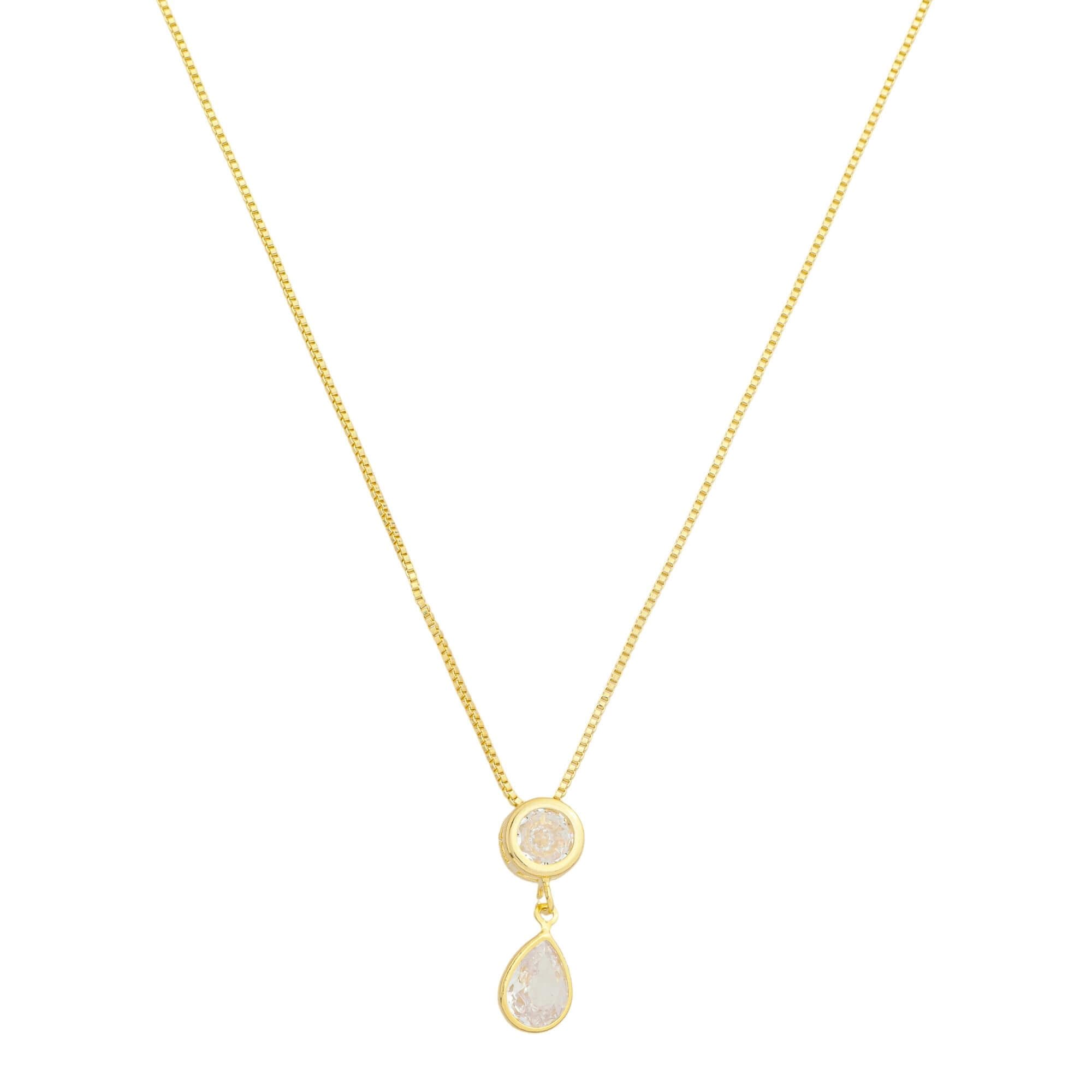 Colar Folheado a Ouro 18k Zircônia Ponto de Luz e Gota
