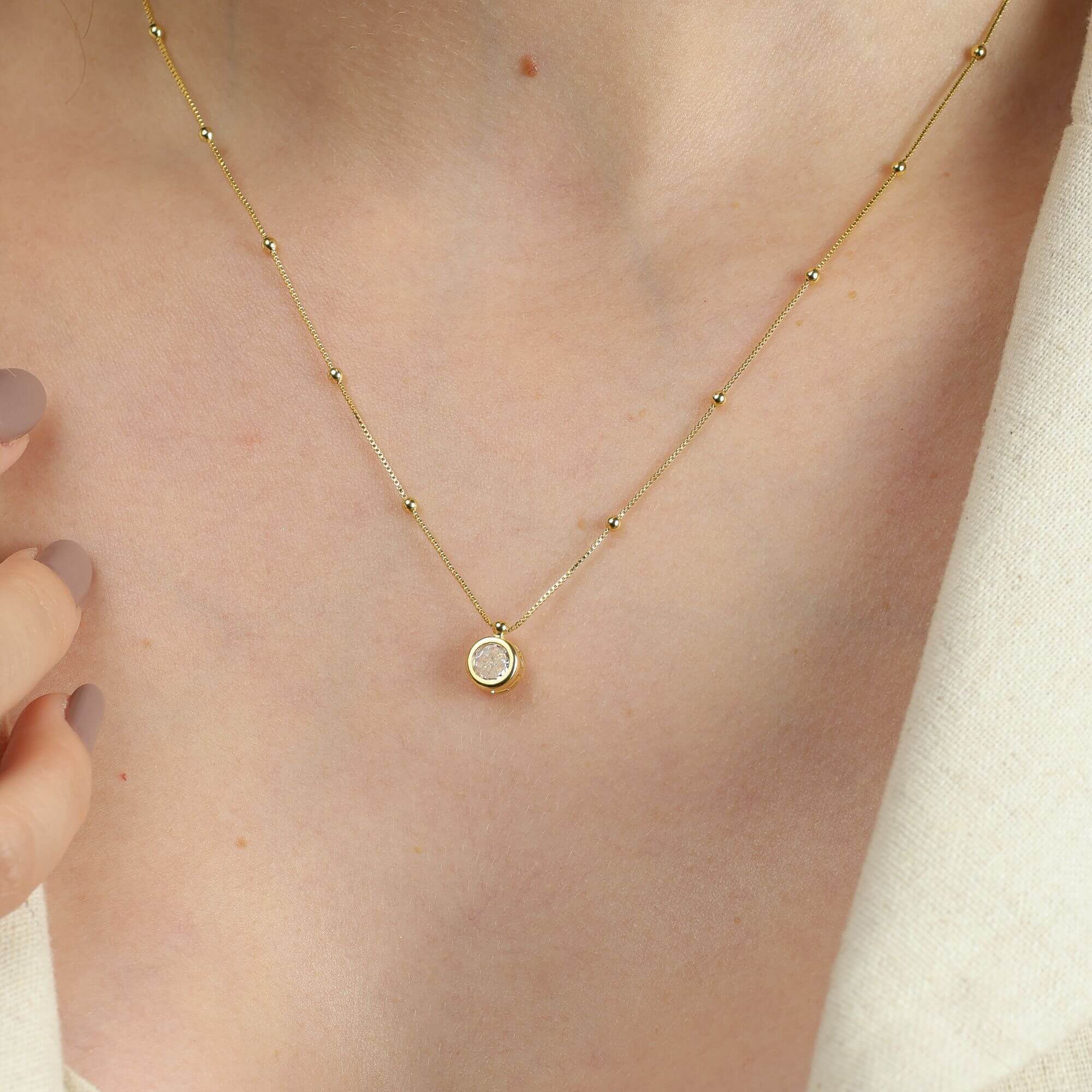 Colar Folheado a Ouro 18k Bolinhas e Ponto de Luz M Dourado 2