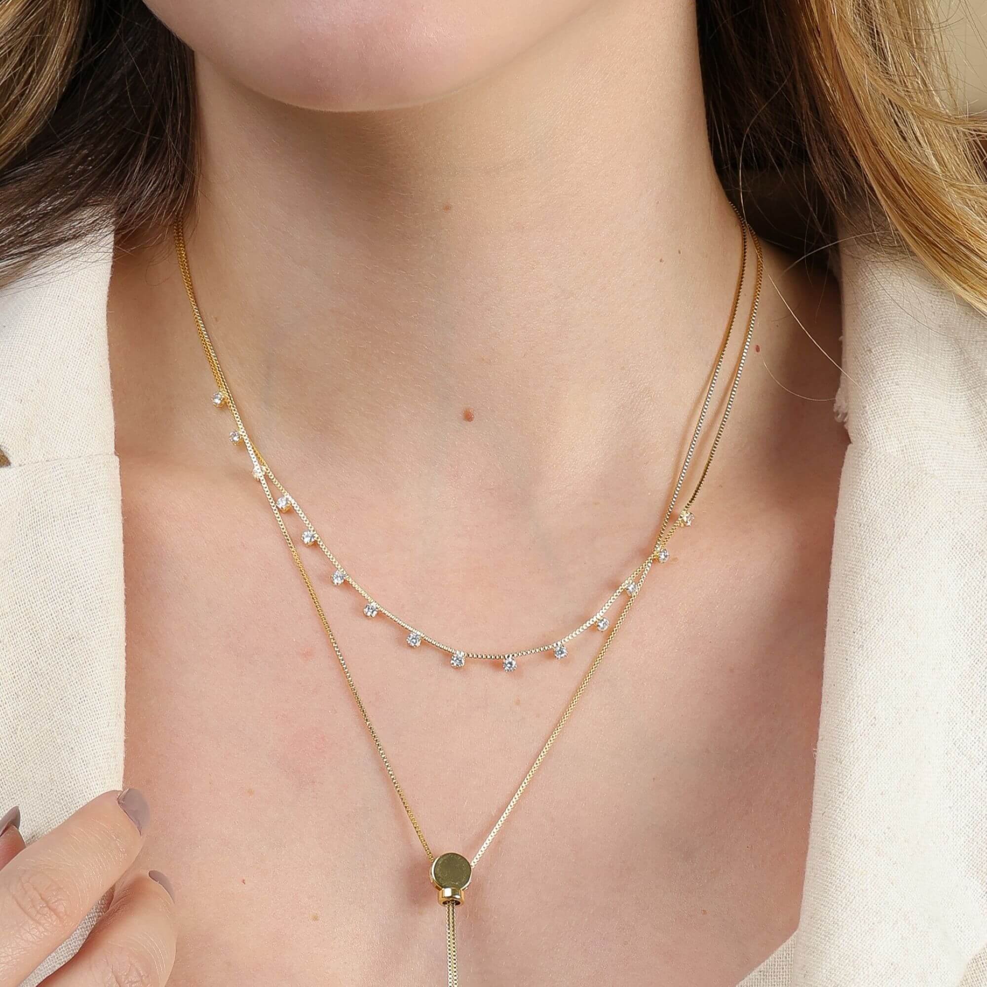 Colar Folheado a Ouro 18k Zircônia Quadrada P Ouro 18k 3