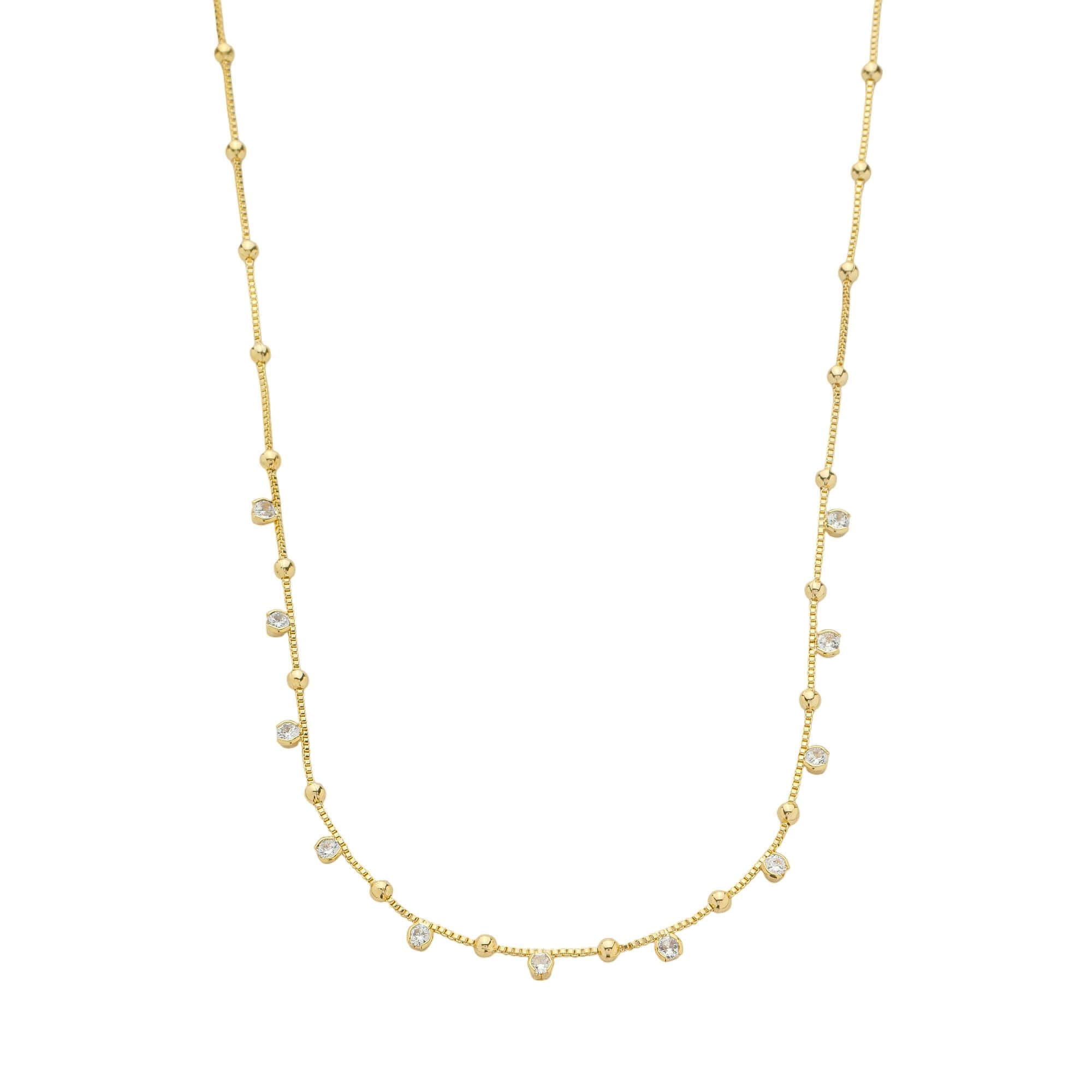Colar Folheado a Ouro 18k Zircônia Ponto de Luz e Mini Bolinhas Espaçadas Ouro 18k 1