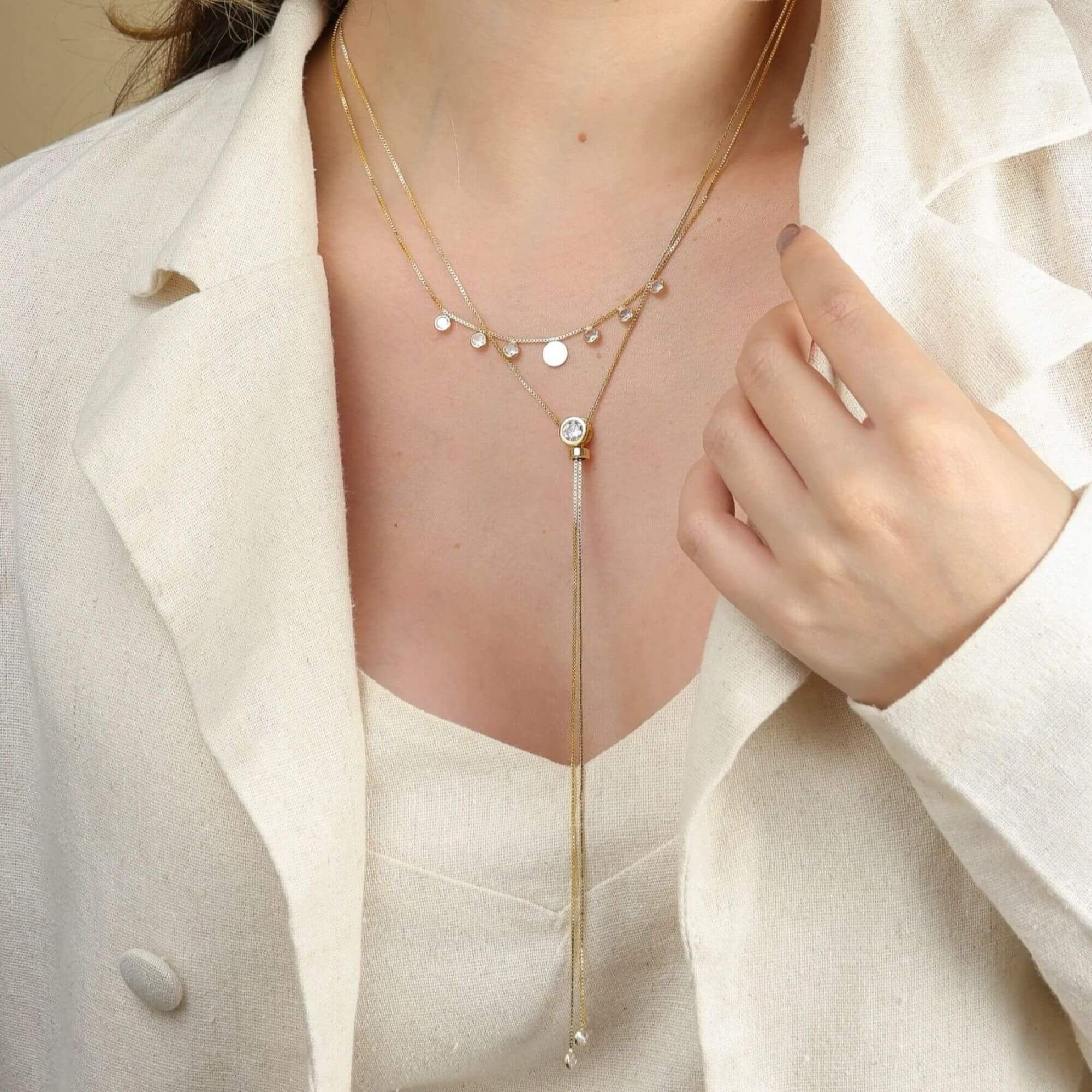 Colar Gravatinha Folheado a Ouro 18k Zircônia Ponto de Luz G Ouro 18k 2