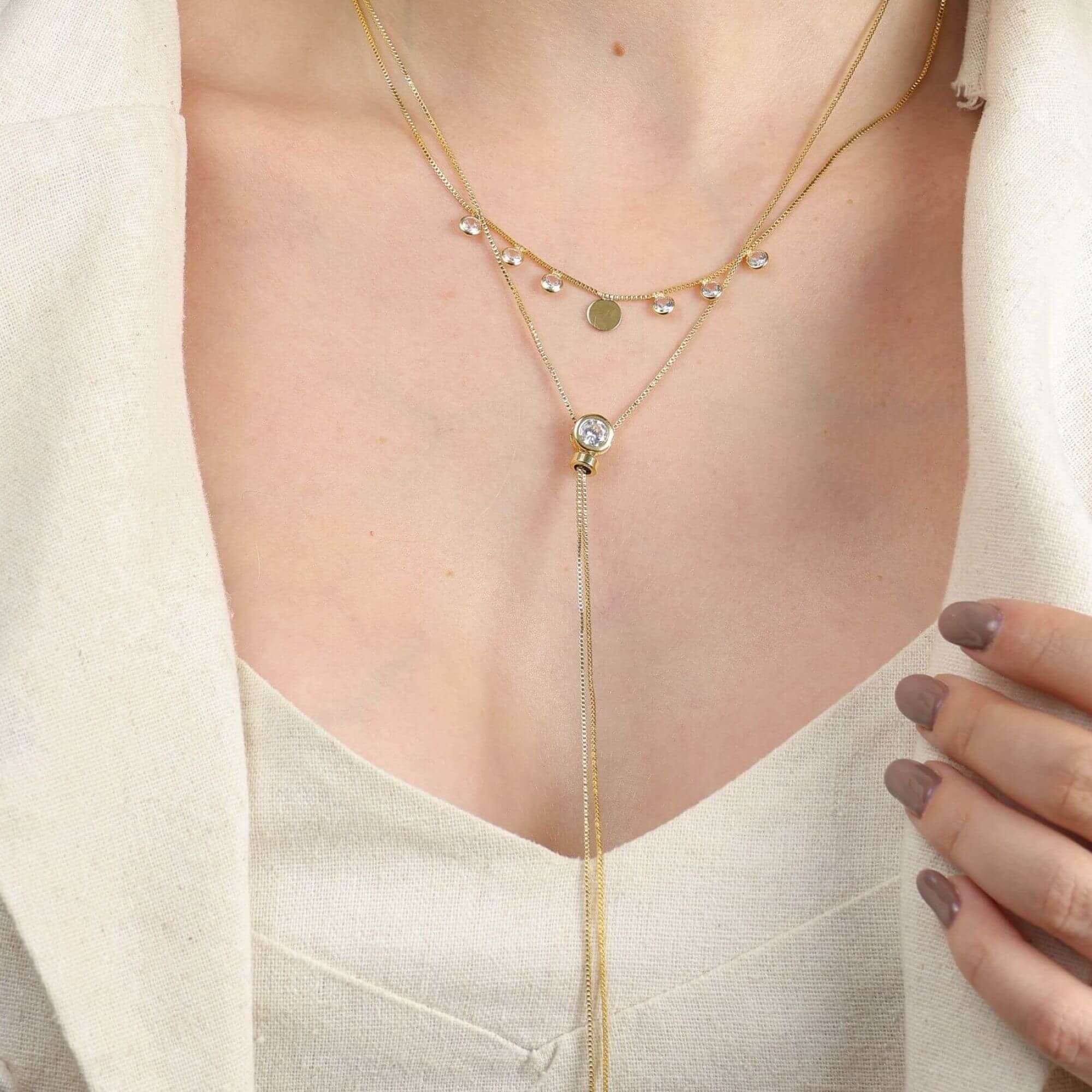 Colar Gravatinha Folheado a Ouro 18k Zircônia Ponto de Luz G Ouro 18k 3