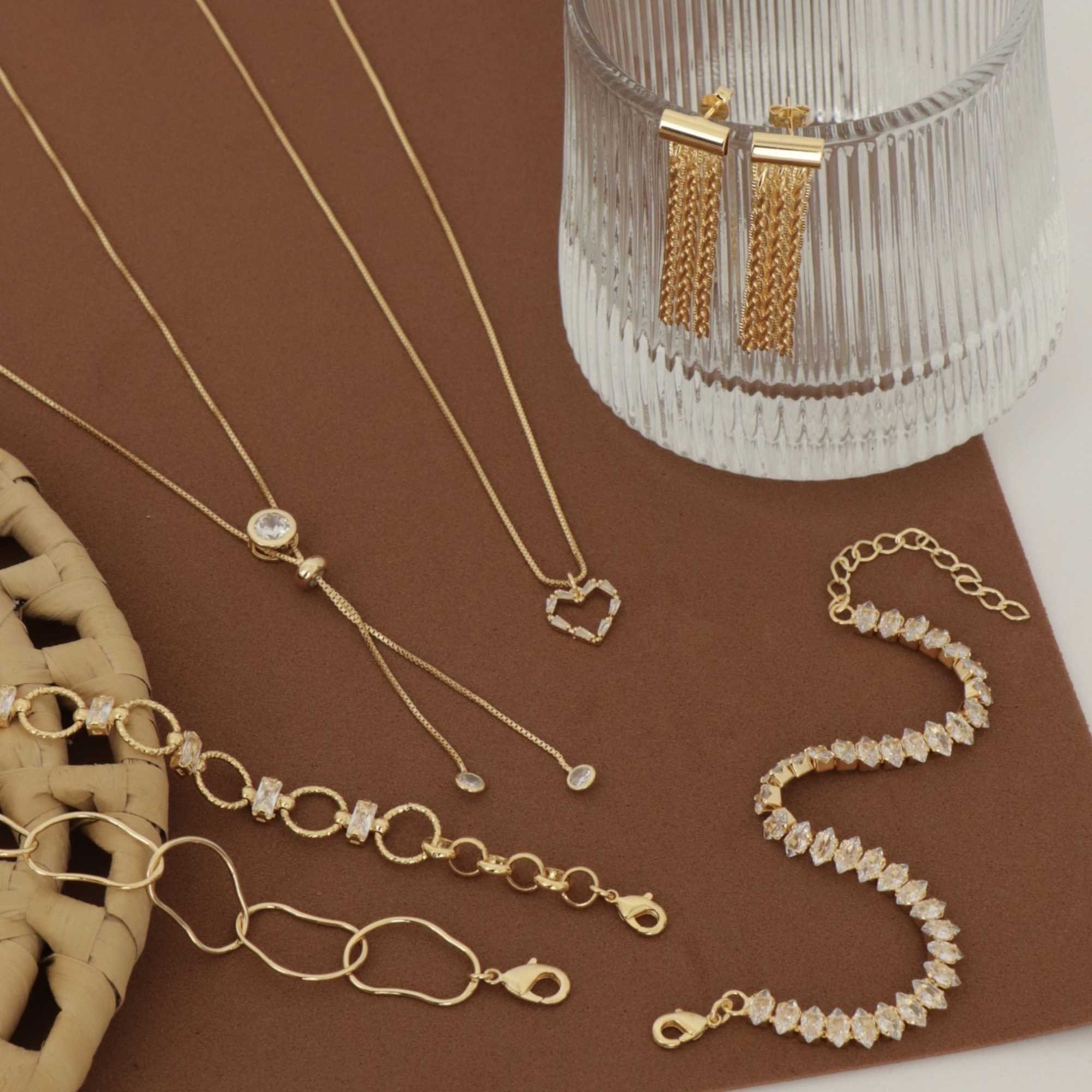 Colar Gravatinha Folheado a Ouro 18k Zircônia Ponto de Luz G Ouro 18k 5